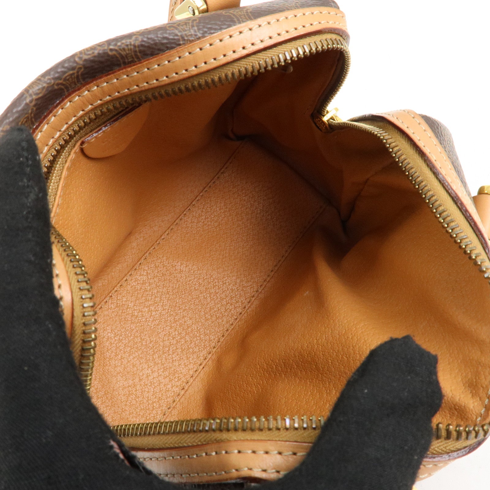 CELINE Macadam PVC Leather 2 Way Boston Bag Hand Bag Brown Used