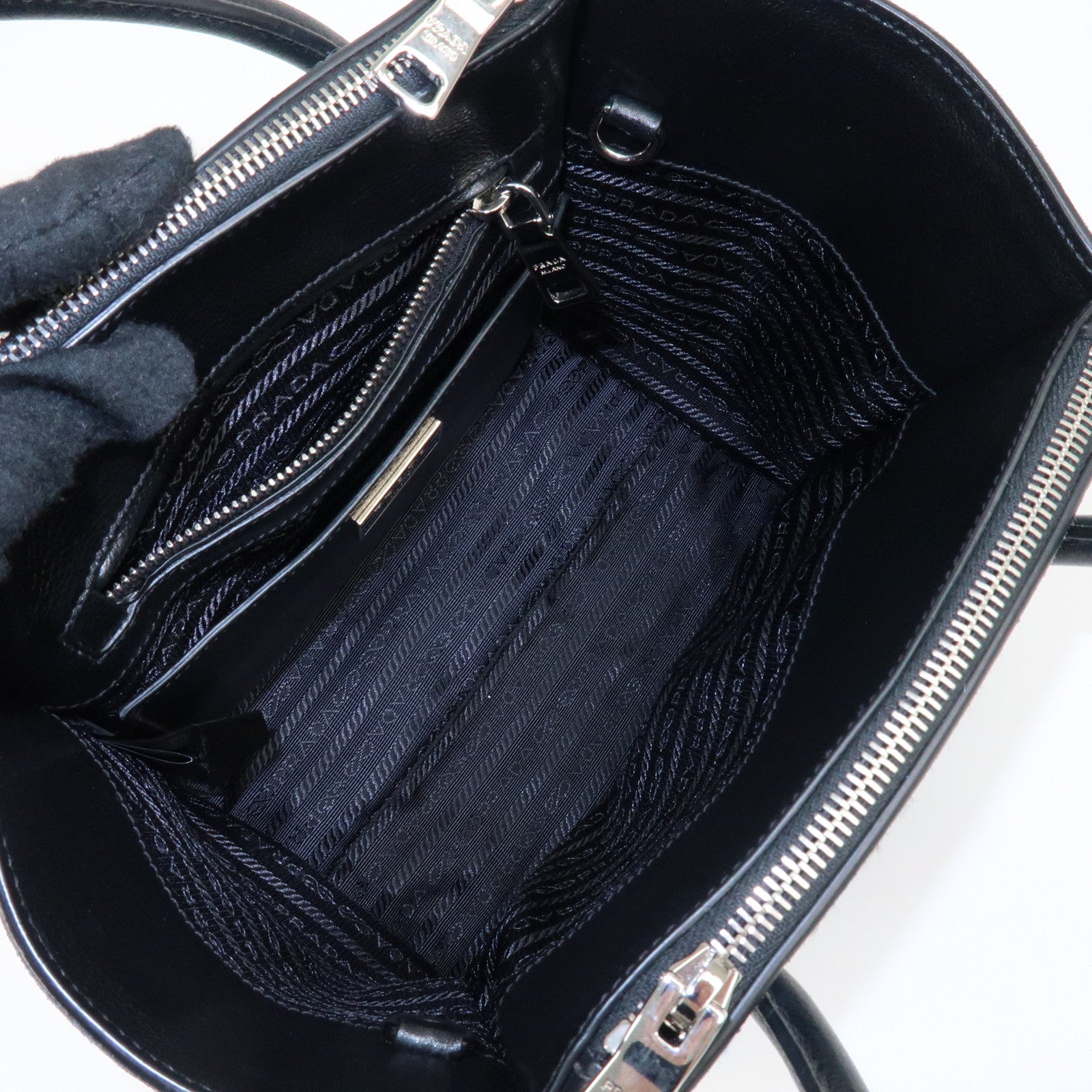 PRADA Unborn Calf Suede Leather 2Way Hand Bag Blue Black 1BA025 Used