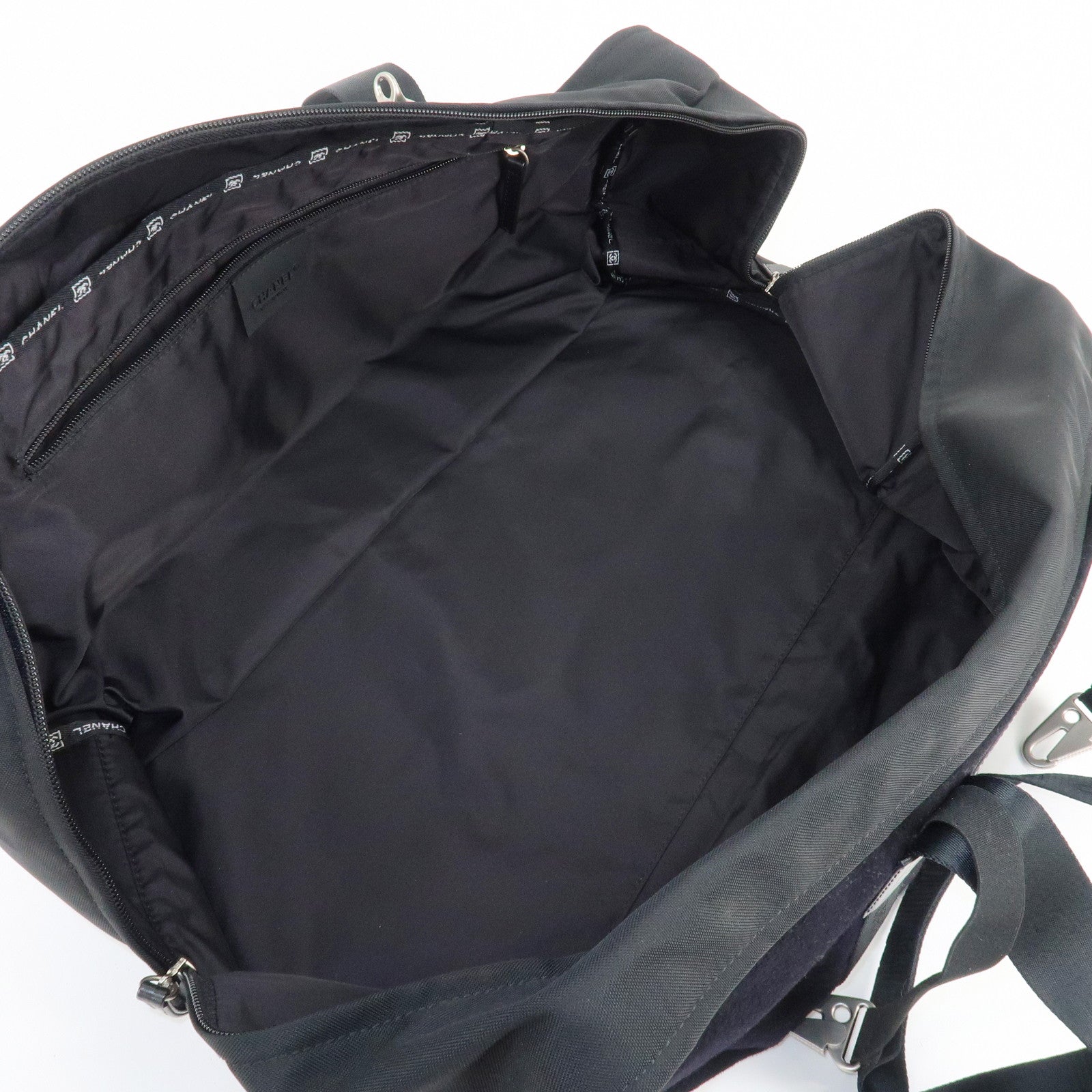 CHANEL Sports Line Felt Nylon Leather Boston Bag Black Used