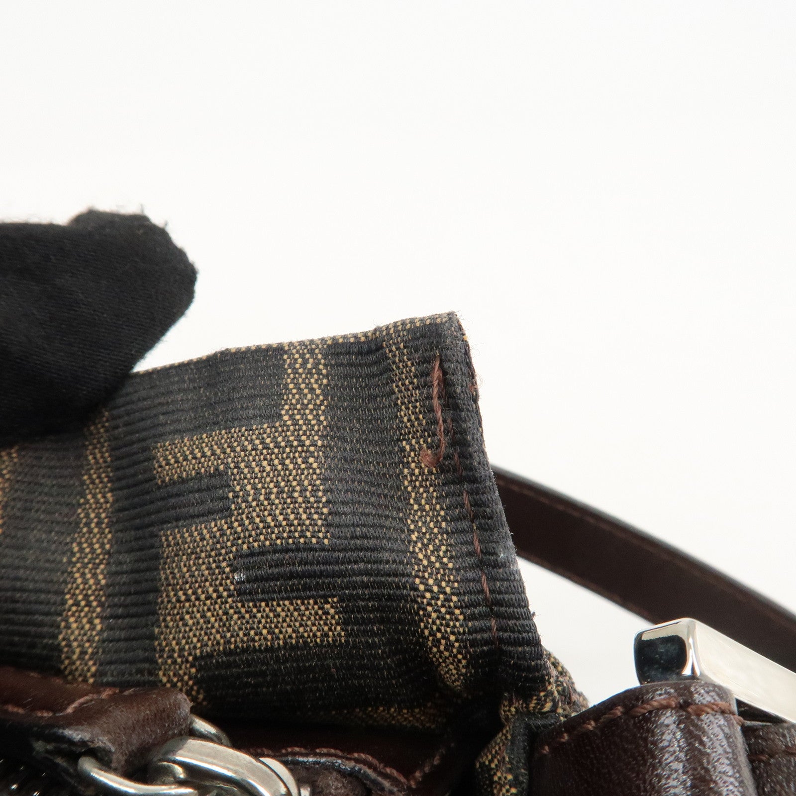 FENDI Zucca Canvas Leather Shoulder Bag Brown Black 26566 Used