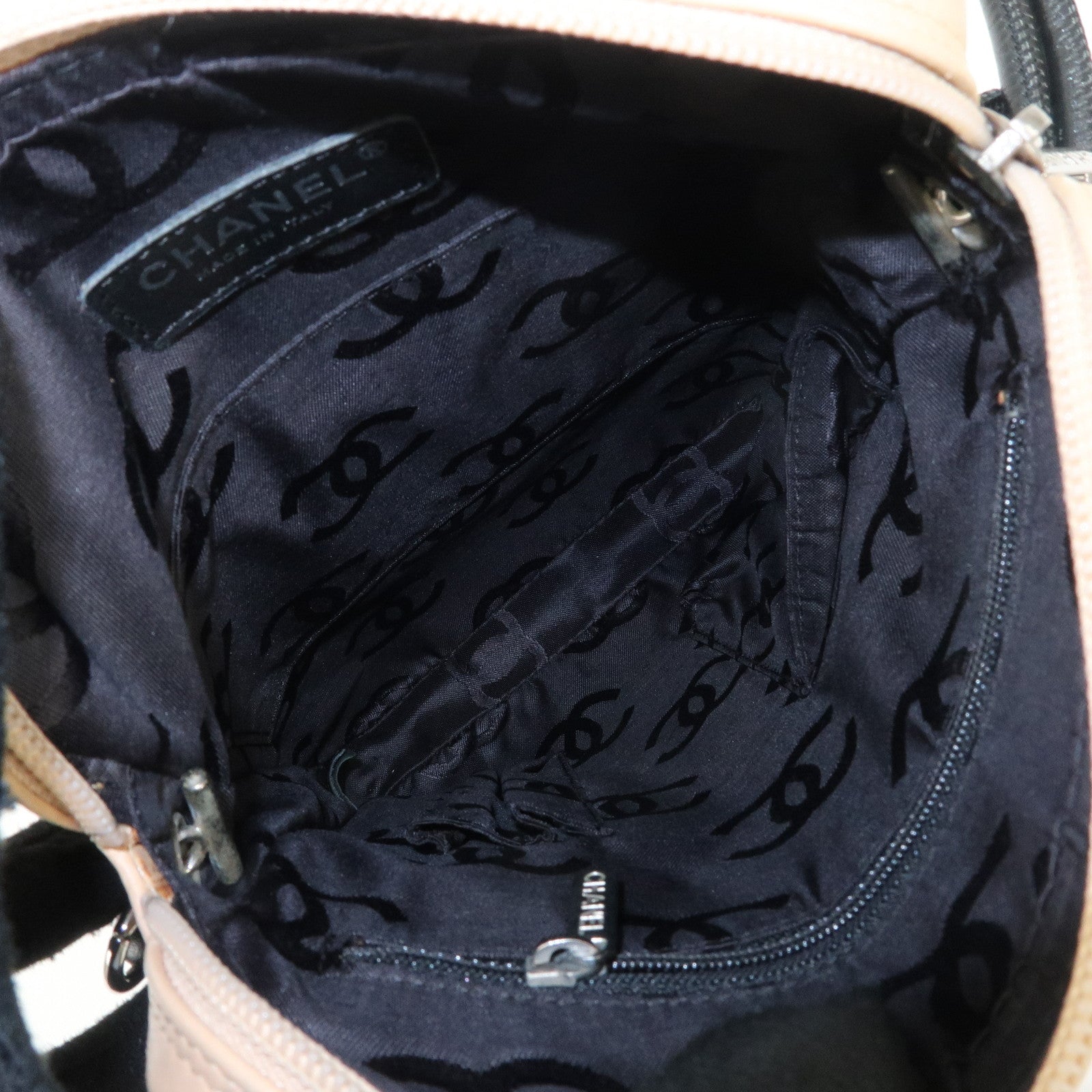 CHANEL Cambon Line Lambskin Shoulder Bag Beige Black A25178 Used