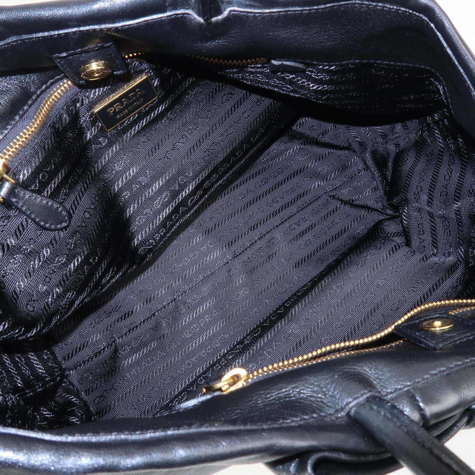 PRADA Nappa Leather Ribbon Tote Bag Hand Bag NERO Black BN1601 Used