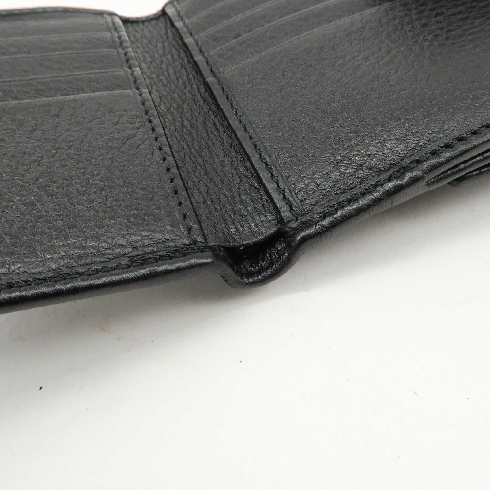 GUCCI Bamboo Leather W Hook Bi-fold Wallet Black 233049 Used