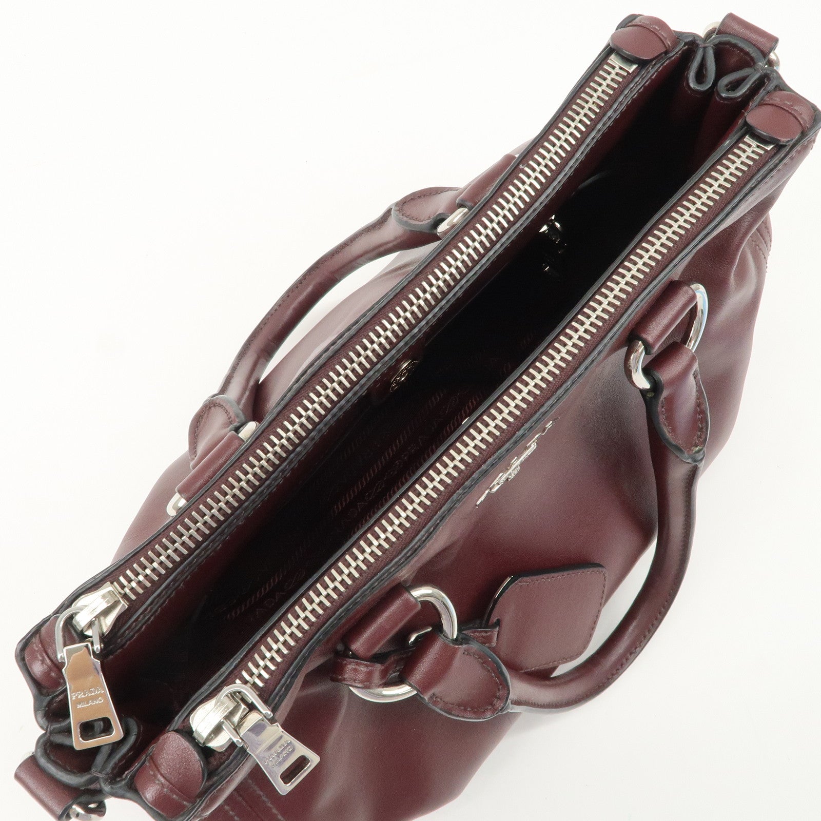 PRADA Leather 2Way Bag Hand Bag Shoulder Bag Bordeaux BN2866 Used