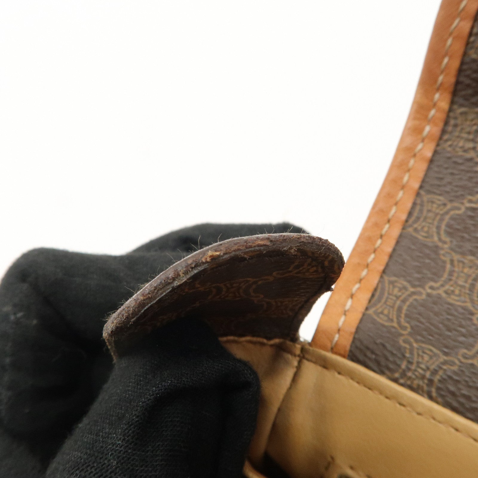 CELINE Macadam PVC Leather Shoulder Bag Brown Used