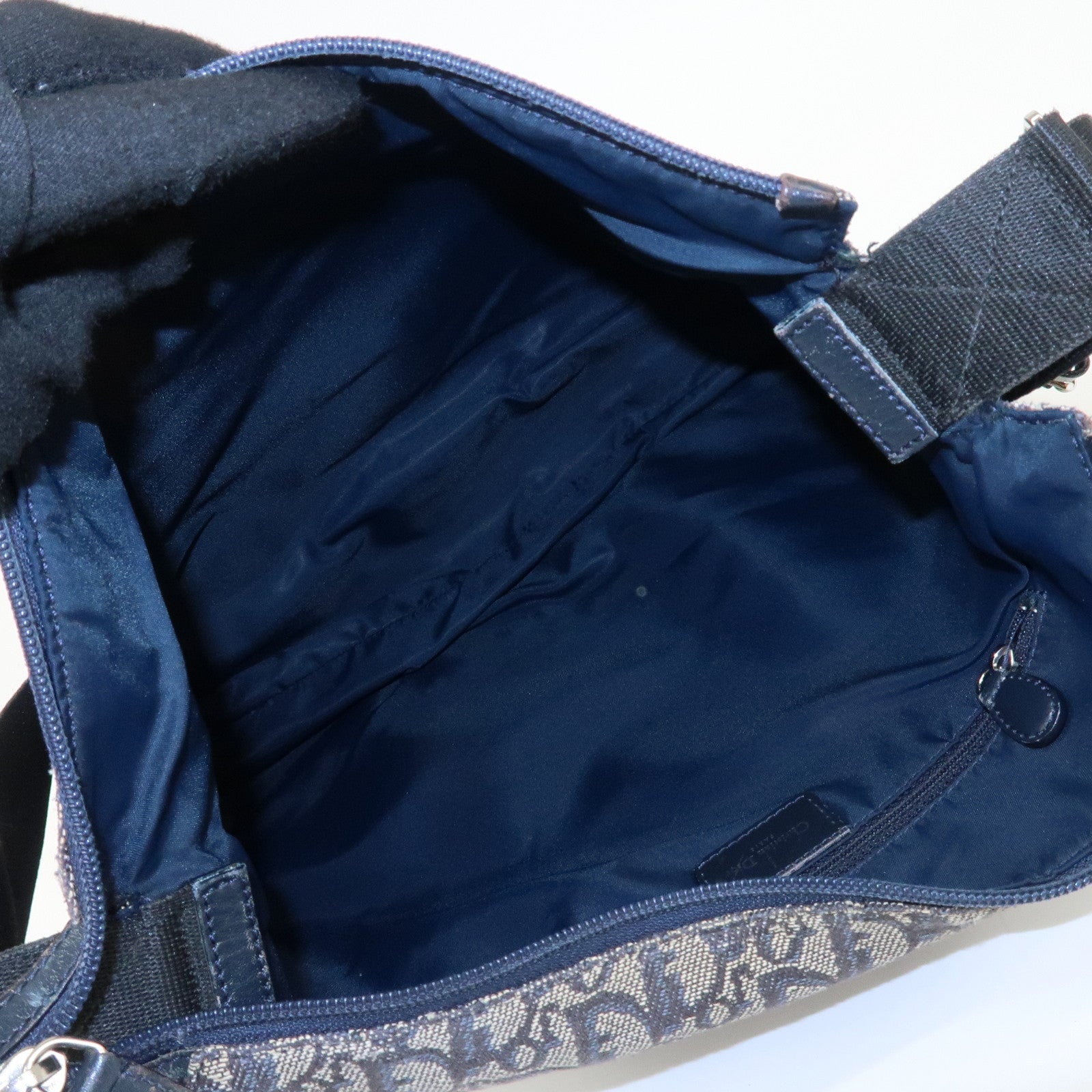 Christian Dior Trotter Canvas Leather Shoulder Bag  Navy White Used