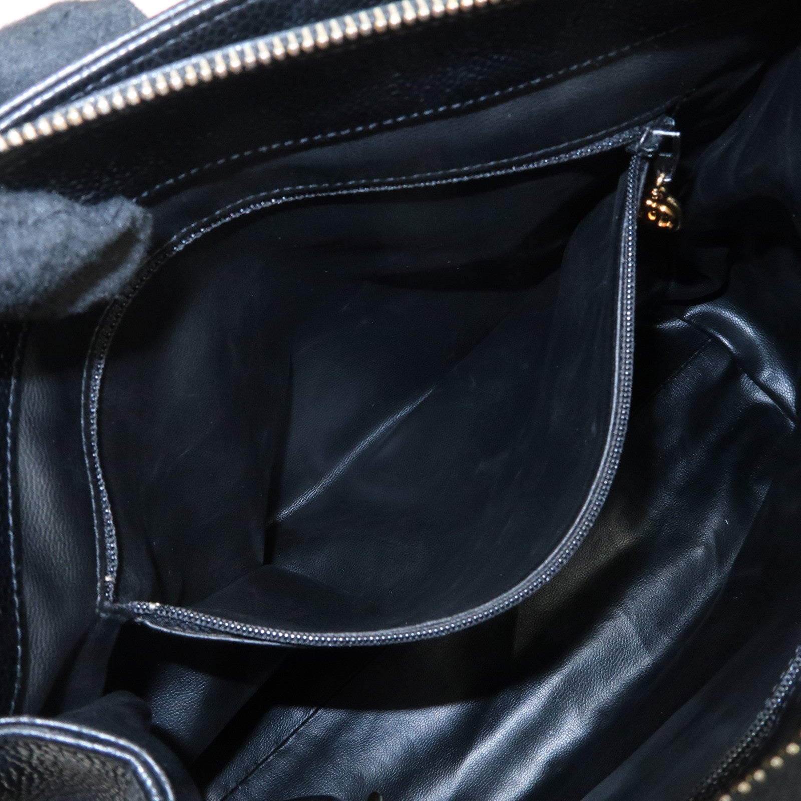 CHANEL Caviar Skin COCO Mark Chain Tote Bag Shoulder Bag Black Used