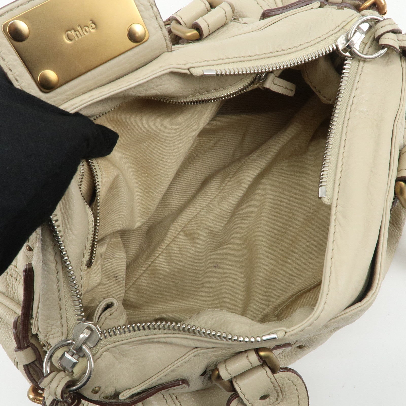 Chloe Paddington Leather Shoulder Bag Hand Bag Ivory Used