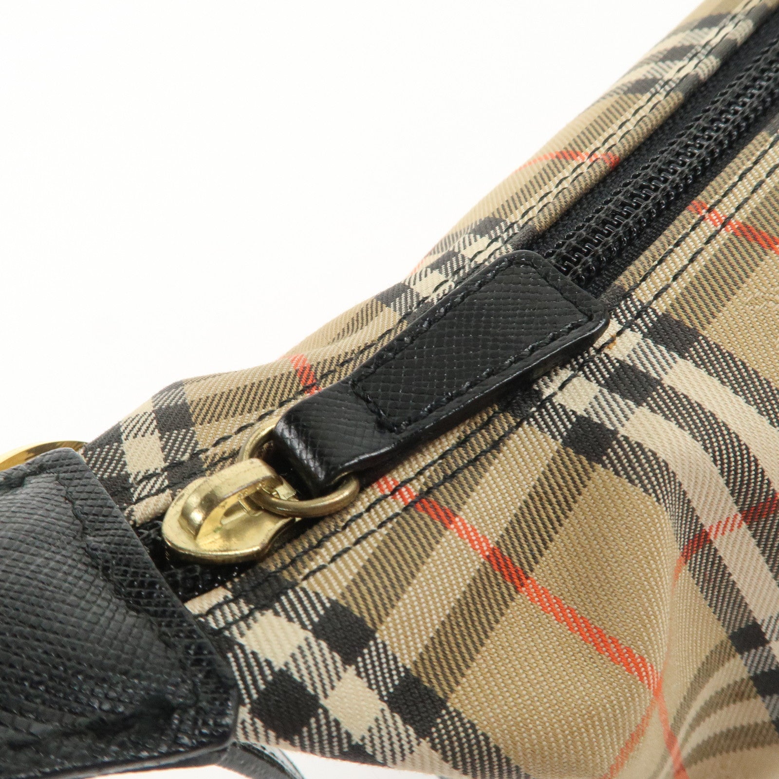 BURBERRY Nova Plaid Canvas Leather Shoulder Bag Hand Bag Black Used