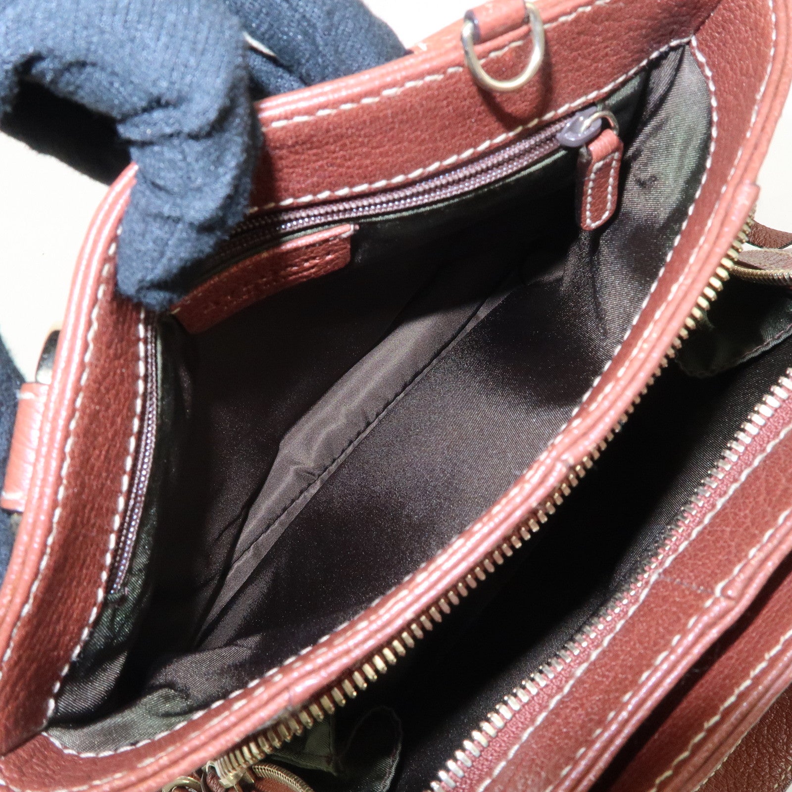 BVLGARI Leather Front Pocket Hand Bag Tote Bag Brown Used