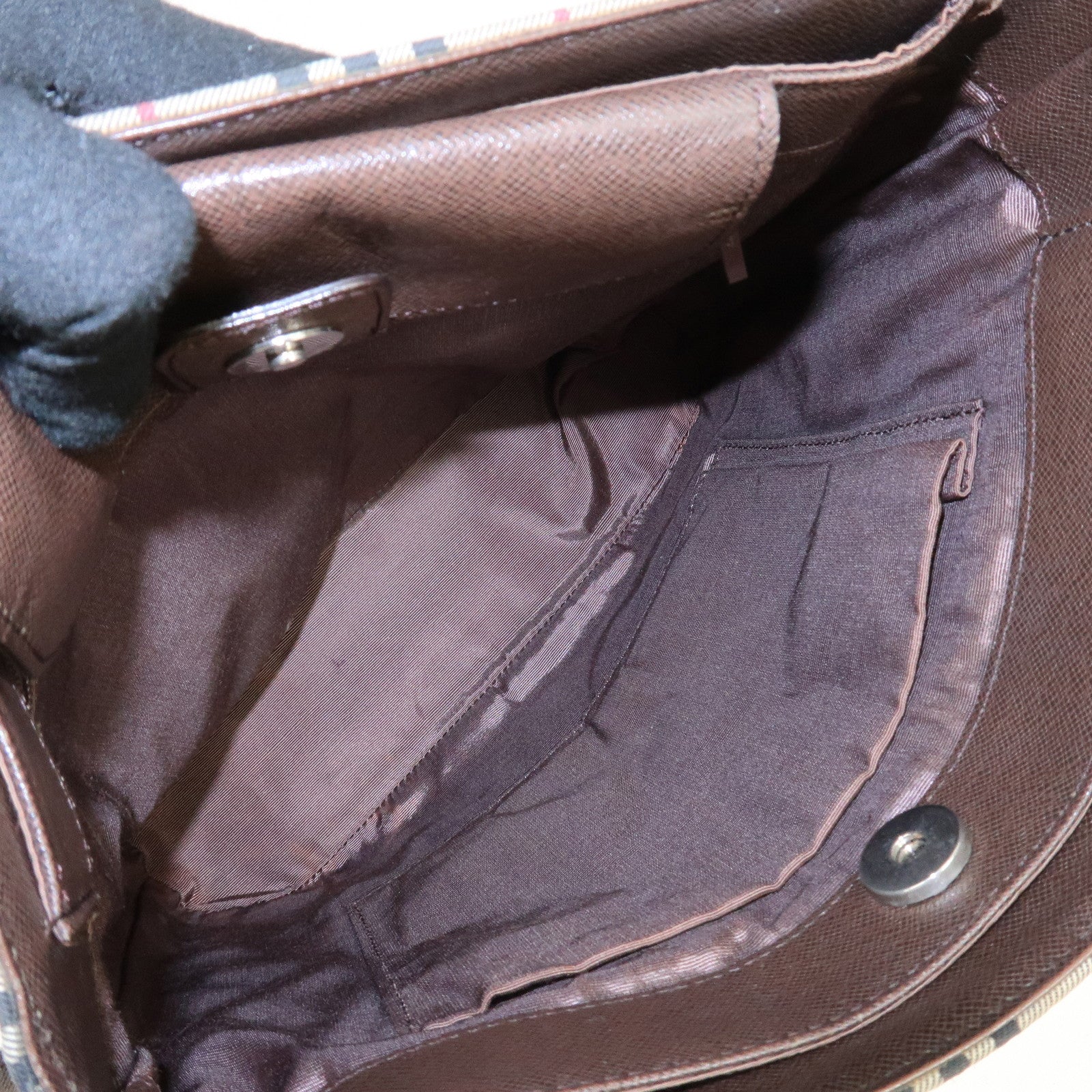 BURBERRY Canvas Leather Nova Plaid Semi Shoulder Bag Used