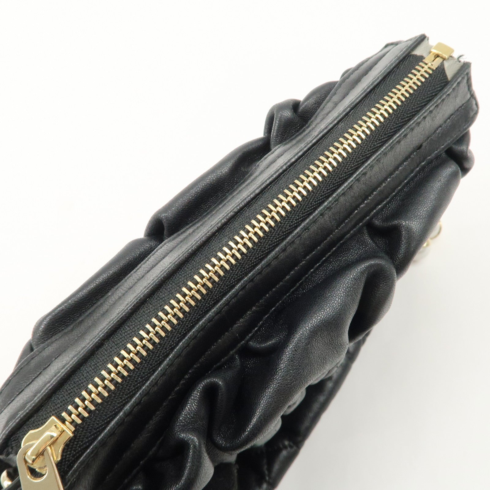 Christian Dior Leather Peal Chain Shoulder Bag Hand Bag Black Used