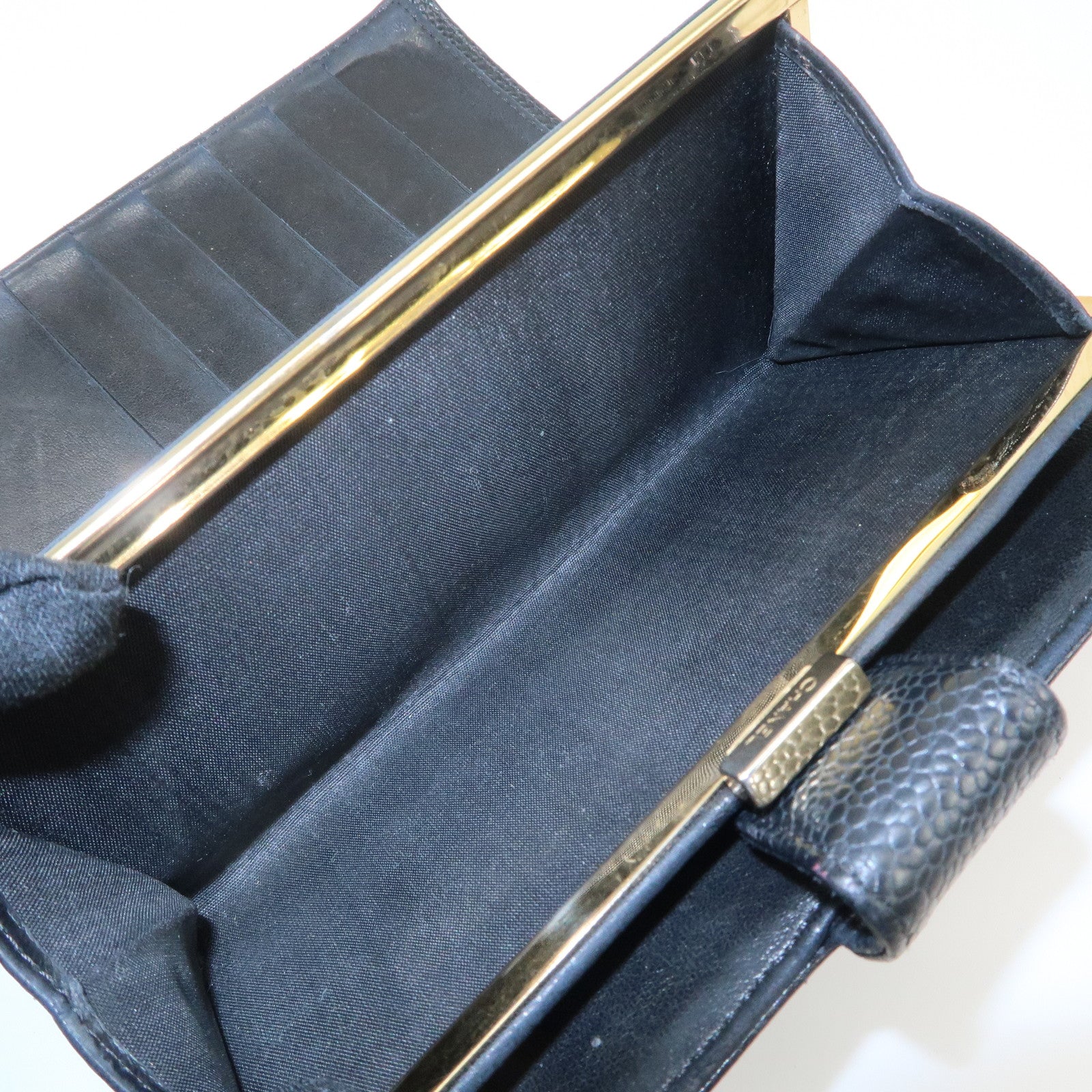 CHANEL COCO Mark Caviar Skin Bi-fold Wallet Black Used