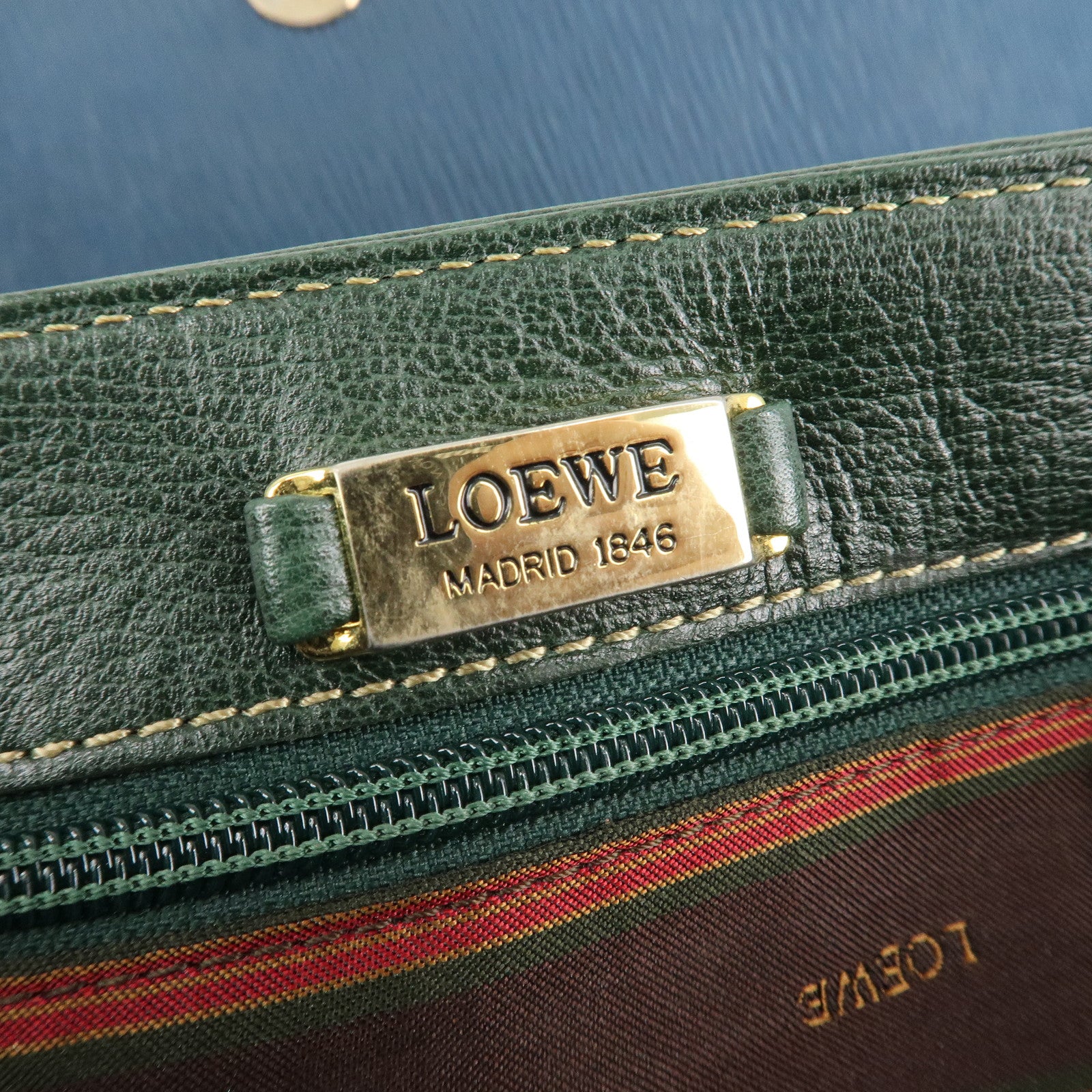 LOEWE Velazquez Suede Leather Shoulder Bag Green Blue Used