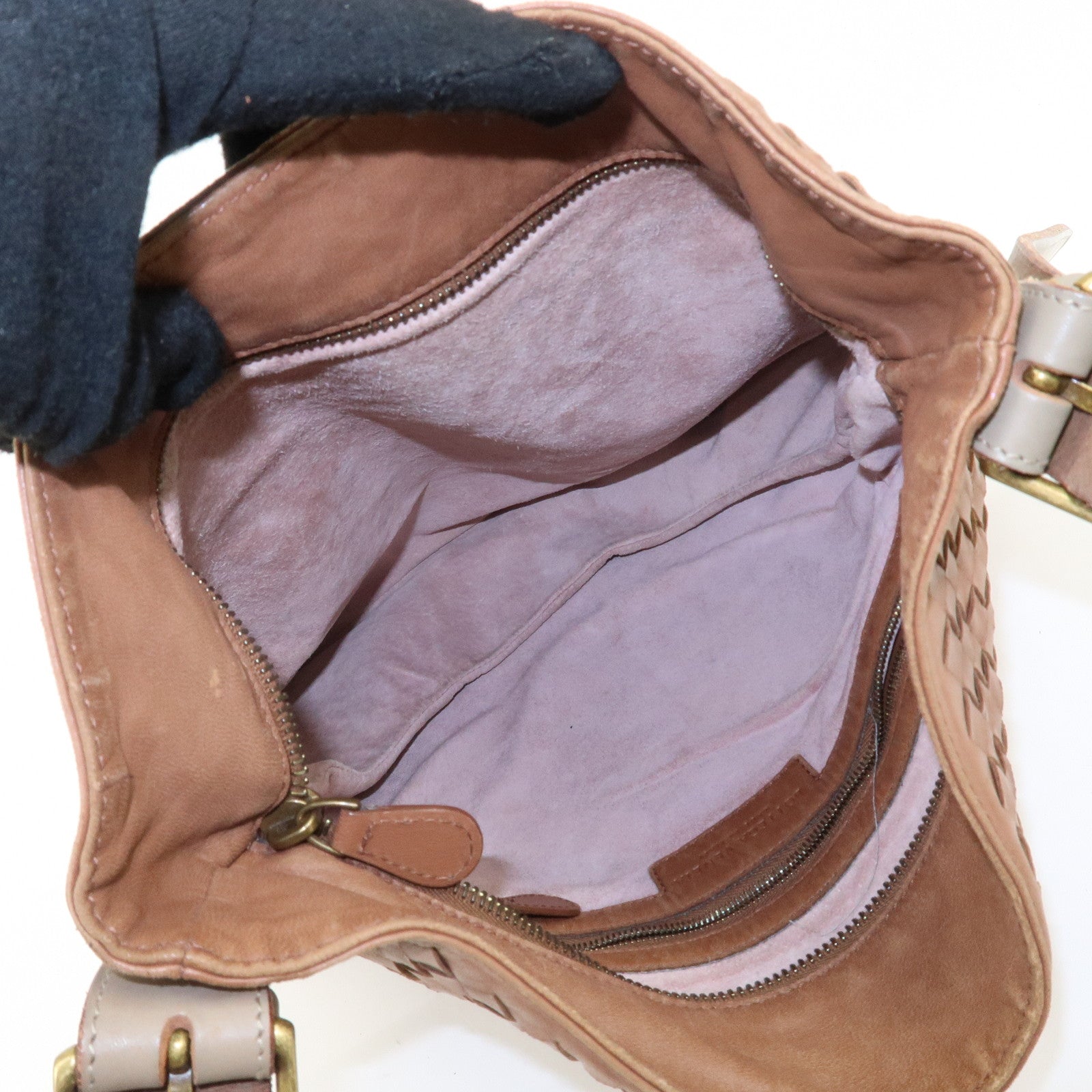 BOTTEGA VENETA Intrecciato Leather Shoulder Bag Brown Used