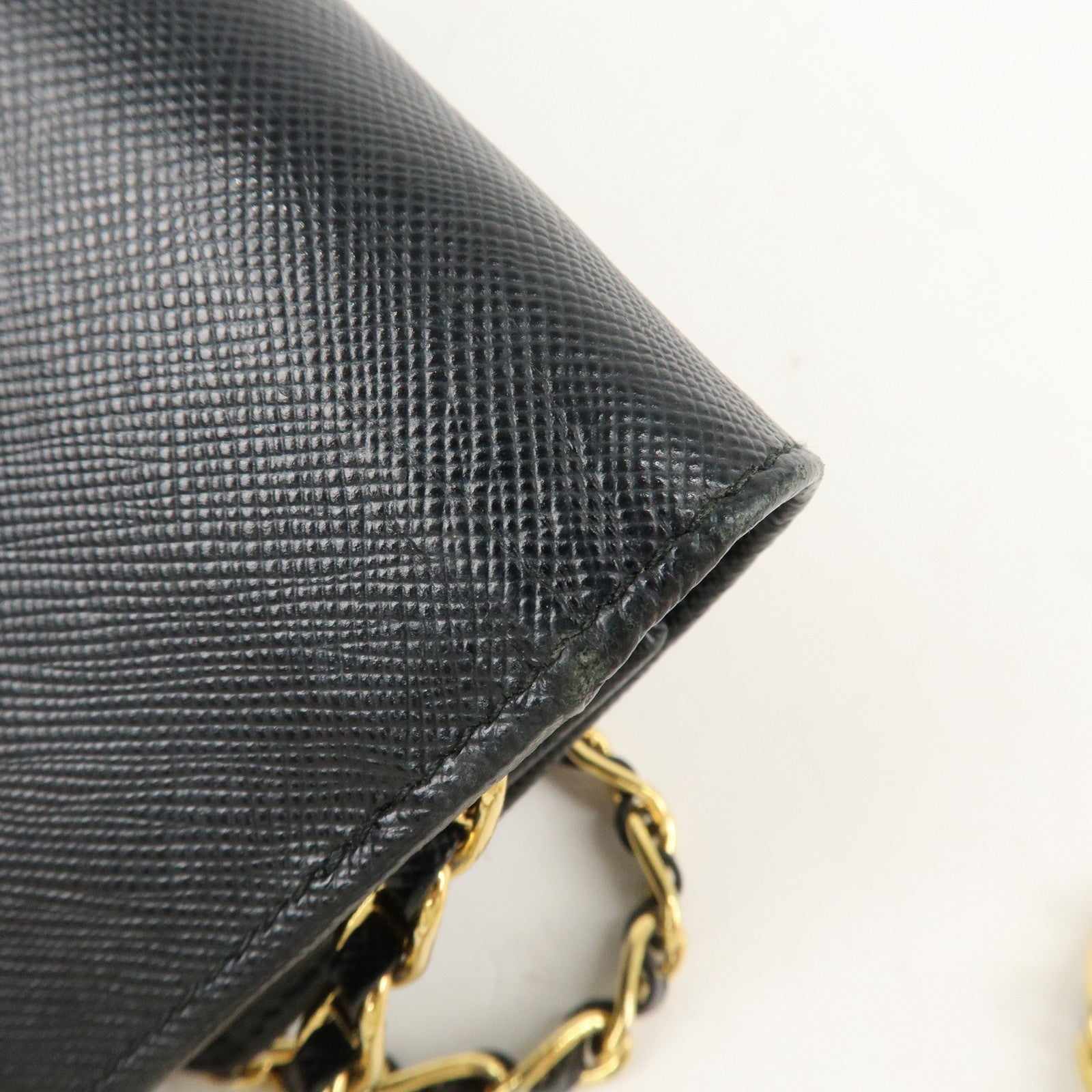 PRADA Saffiano Leather Chain Wallet Purse Black 1MT290 Used