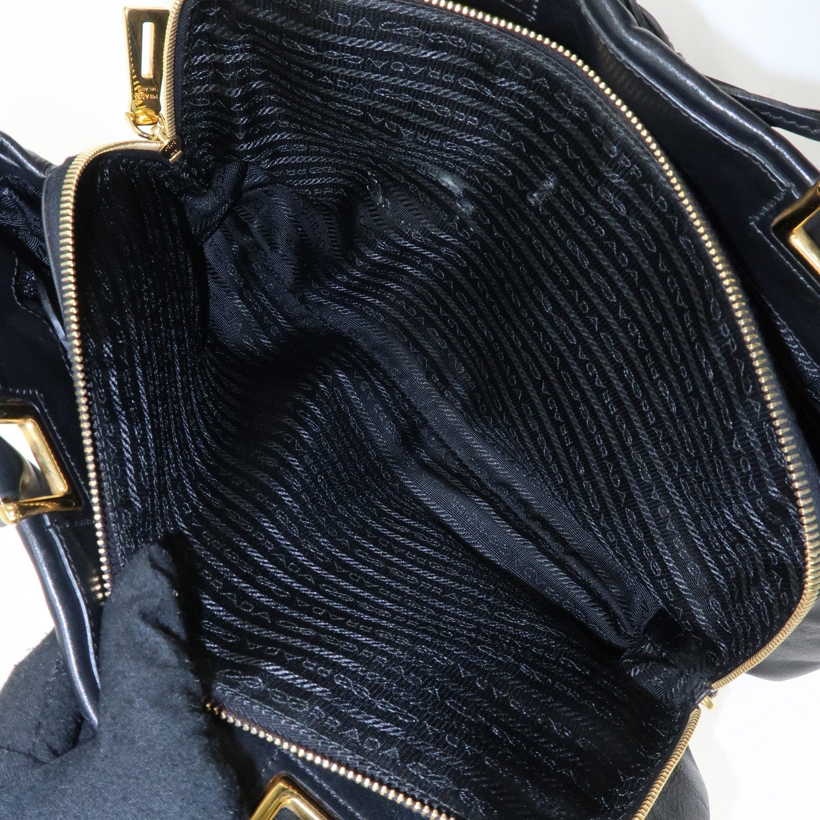 PRADA Leather Ribbon 2way Bag Hand Bag Black BN2244 Used