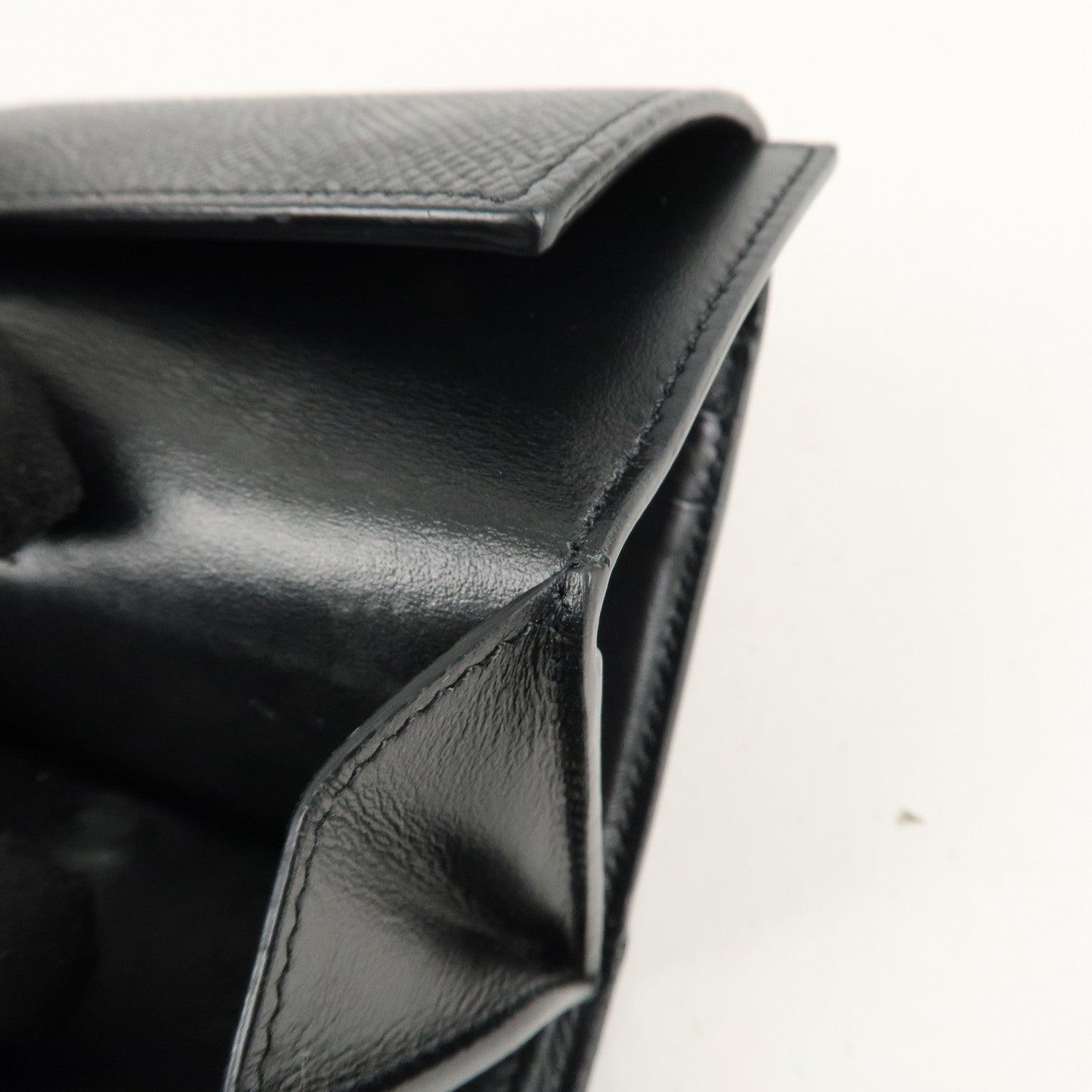 CELINE Logo Leather Small Tri-fold Wallet Black Used