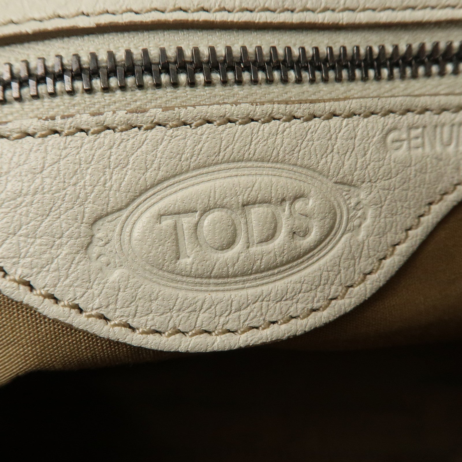 TOD'S Leather Shoulder Bag Hand Bag White Used