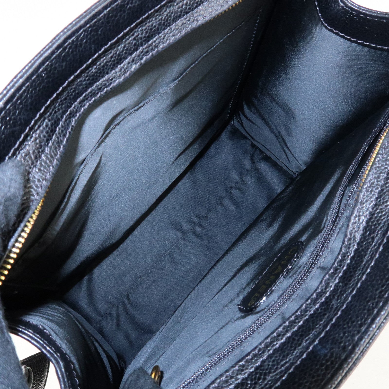 CHANEL COCO Mark Caviar Skin Chain Tote Bag Black Gold Used