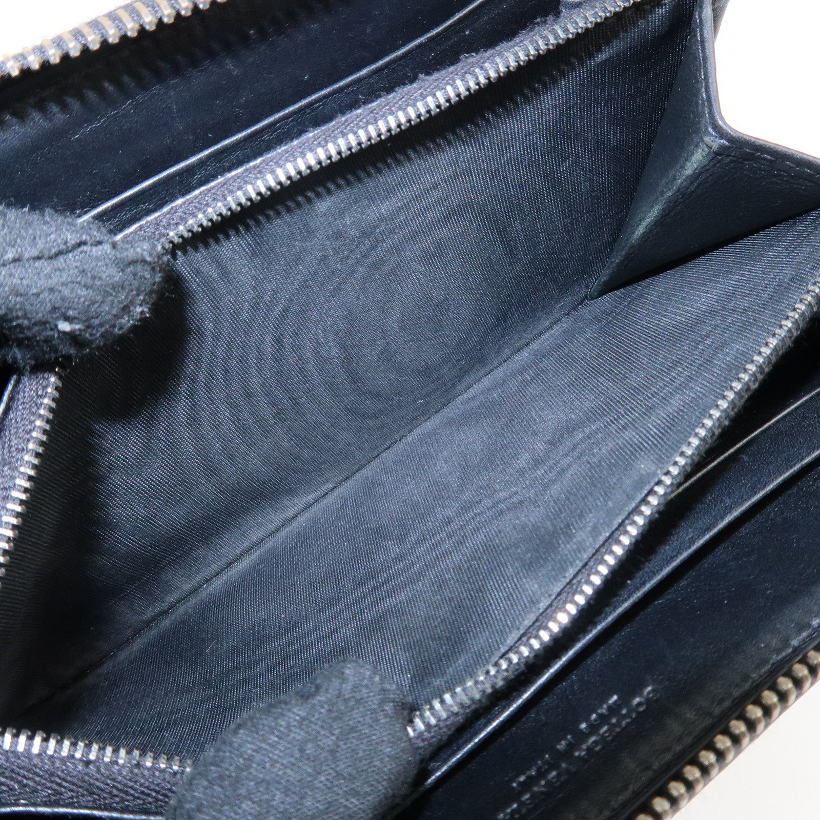 BOTTEGA VENETA Intrecciato Leather Round Zipper Wallet Black Used