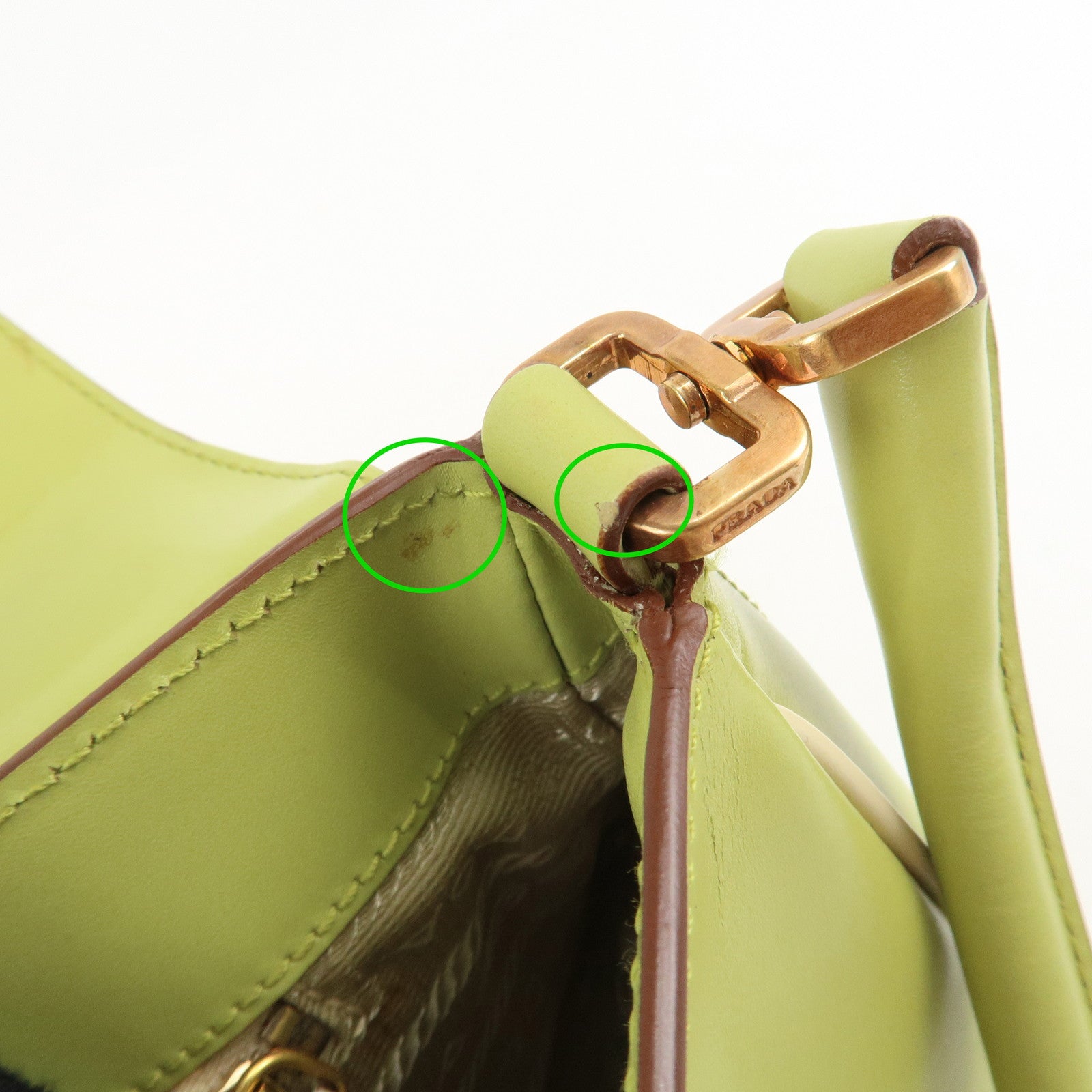 PRADA Leather Shoulder Bag Hand Bag Light Green B10689 Used