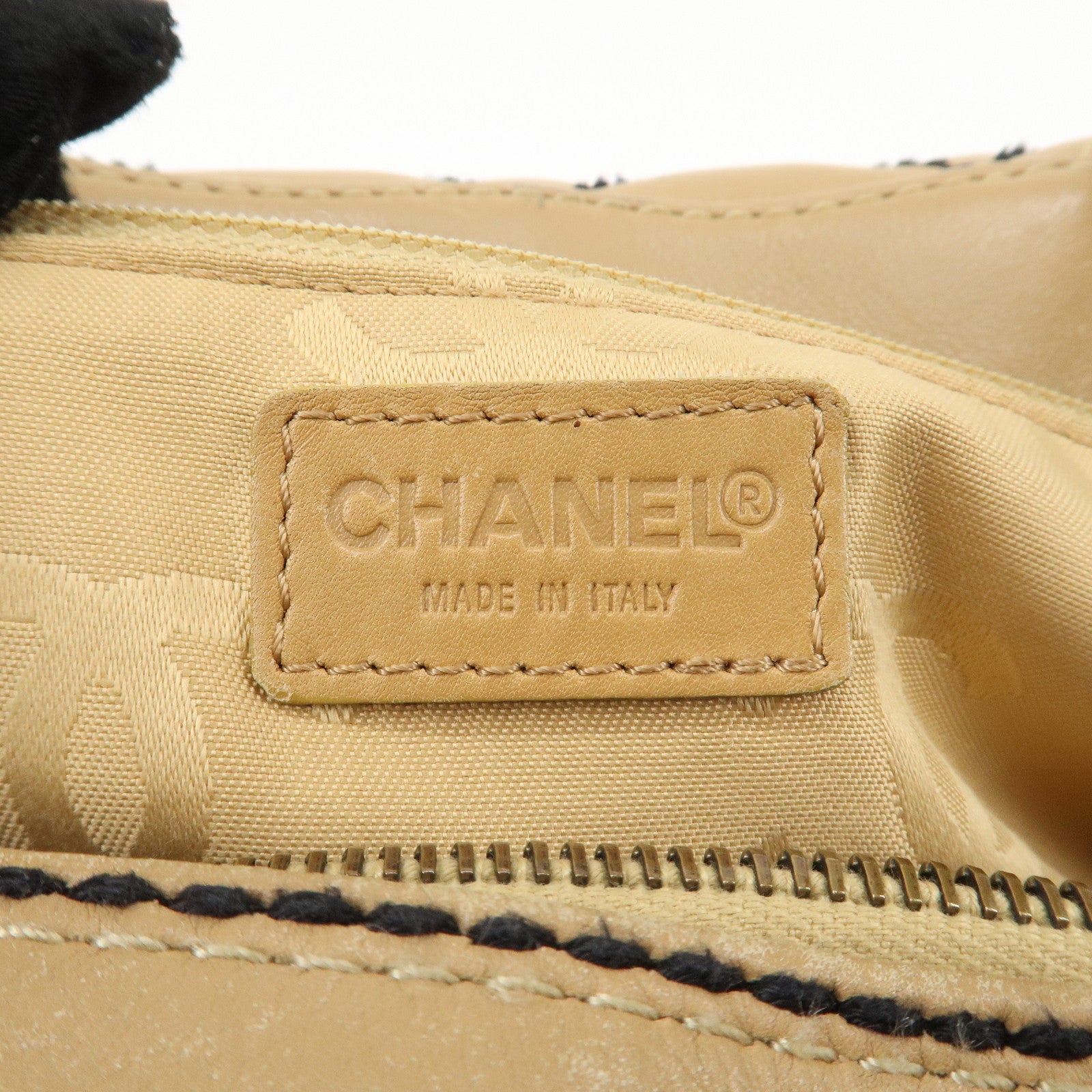 CHANEL Wild Stitch Lamb Skin Coco Mark Hand Bag Beige A14692 Used