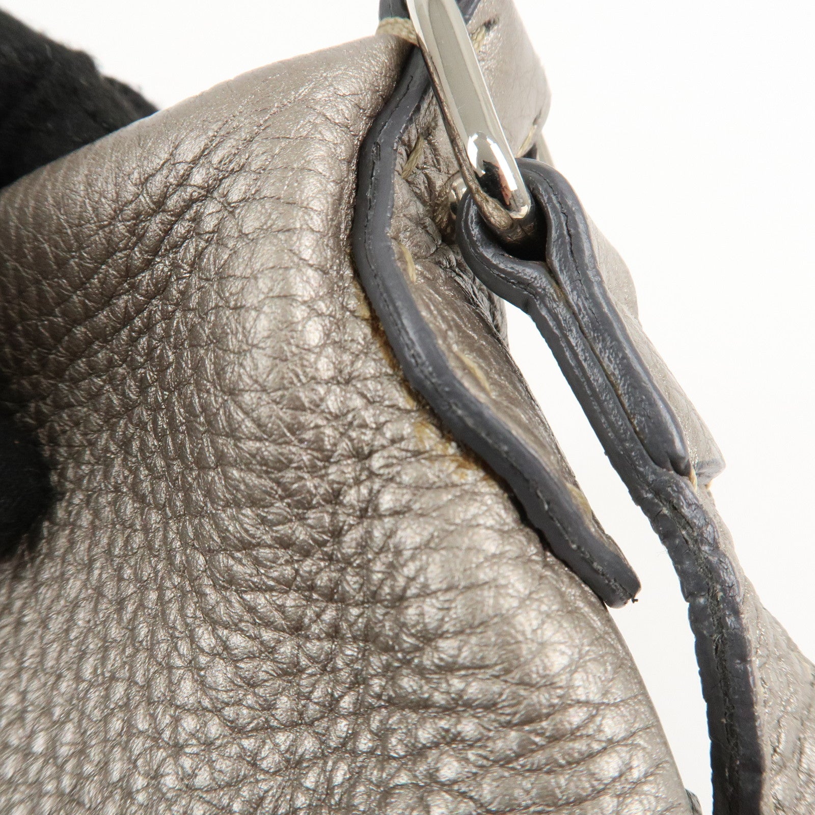 FENDI Selleria Leather Shoulder Bag Silver BT194 Used