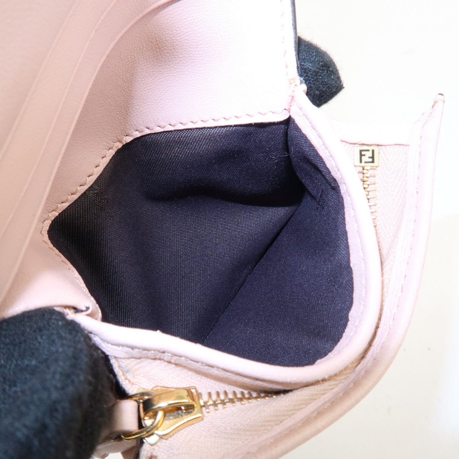 FENDI Bucket Leather Bi-Fold Wallet Gold Metal Fitting Pink Used