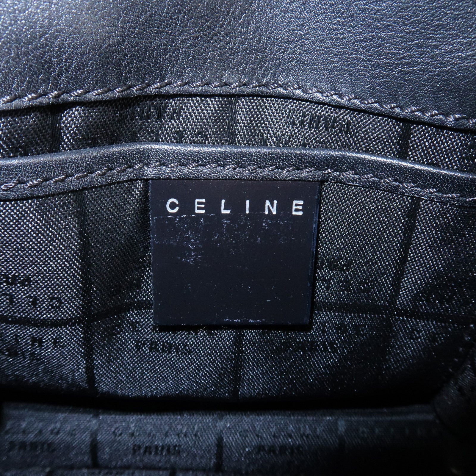 CELINE Macadam Leather PVC Waist Pouch Black Silver HDW MC99/2 Used