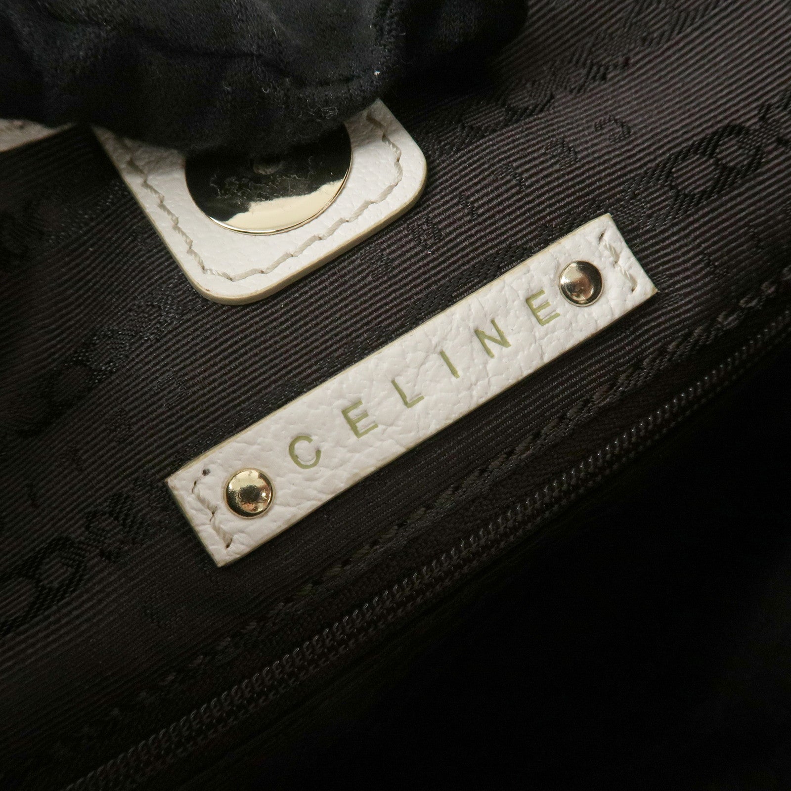 CELINE Leather Shoulder Bag White Gold Hardware Used