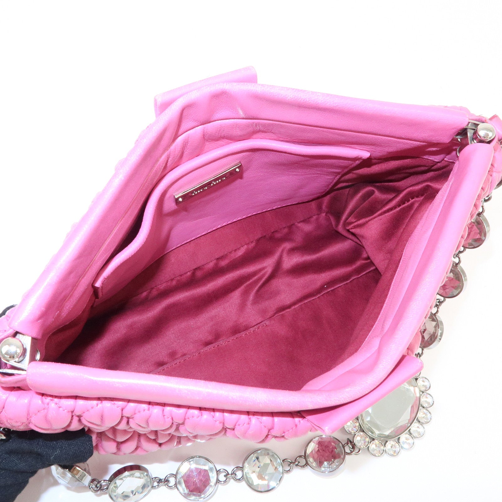 MIU MIU Matelasse Leather Bijou Shoulder Bag Hand Bag Pink Used