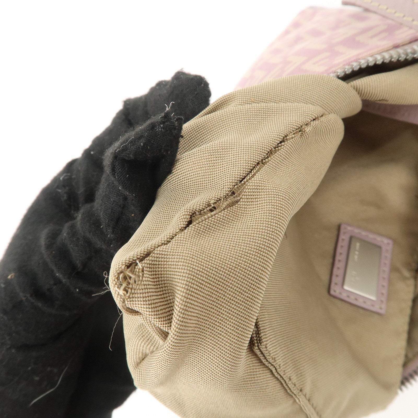 FENDI Zucchino Canvas Leather Shoulder Bag Purple Beige 8BT047 Used