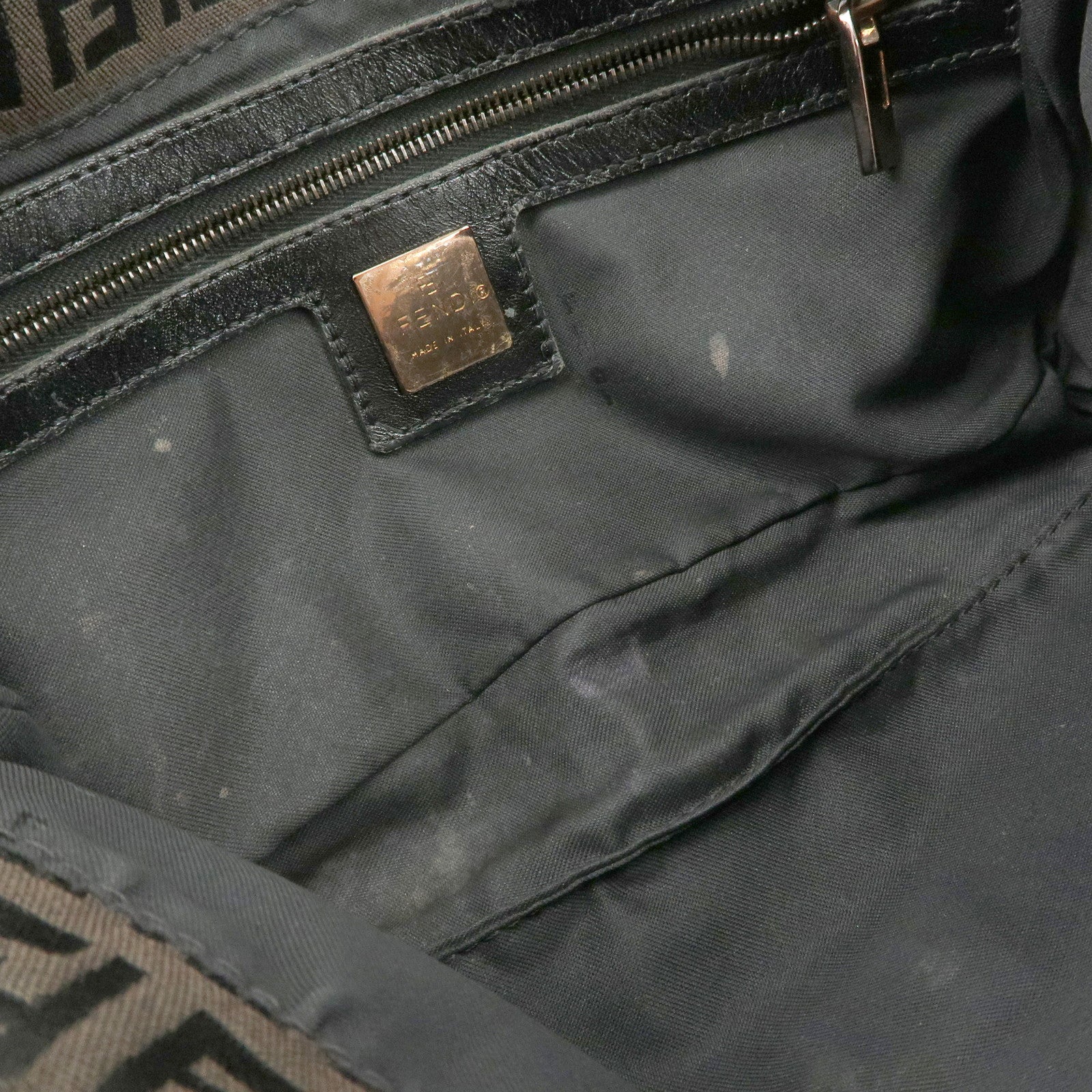 FENDI Mamma Baguette Canvas Shoulder Bag Brown Black 26424 Used