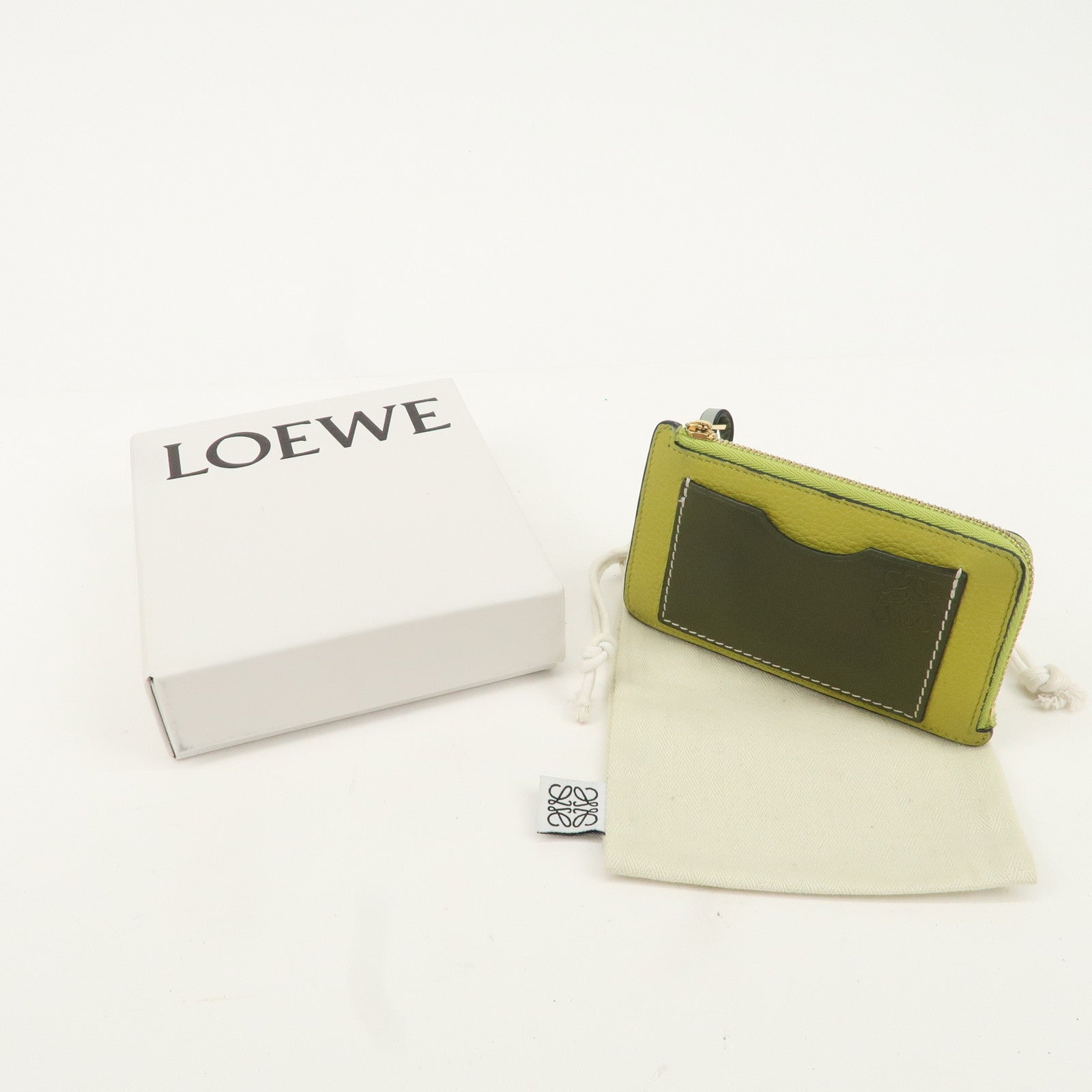 LOEWE Anagram Leather Coin Case Fragment Case Yellow Khaki Used