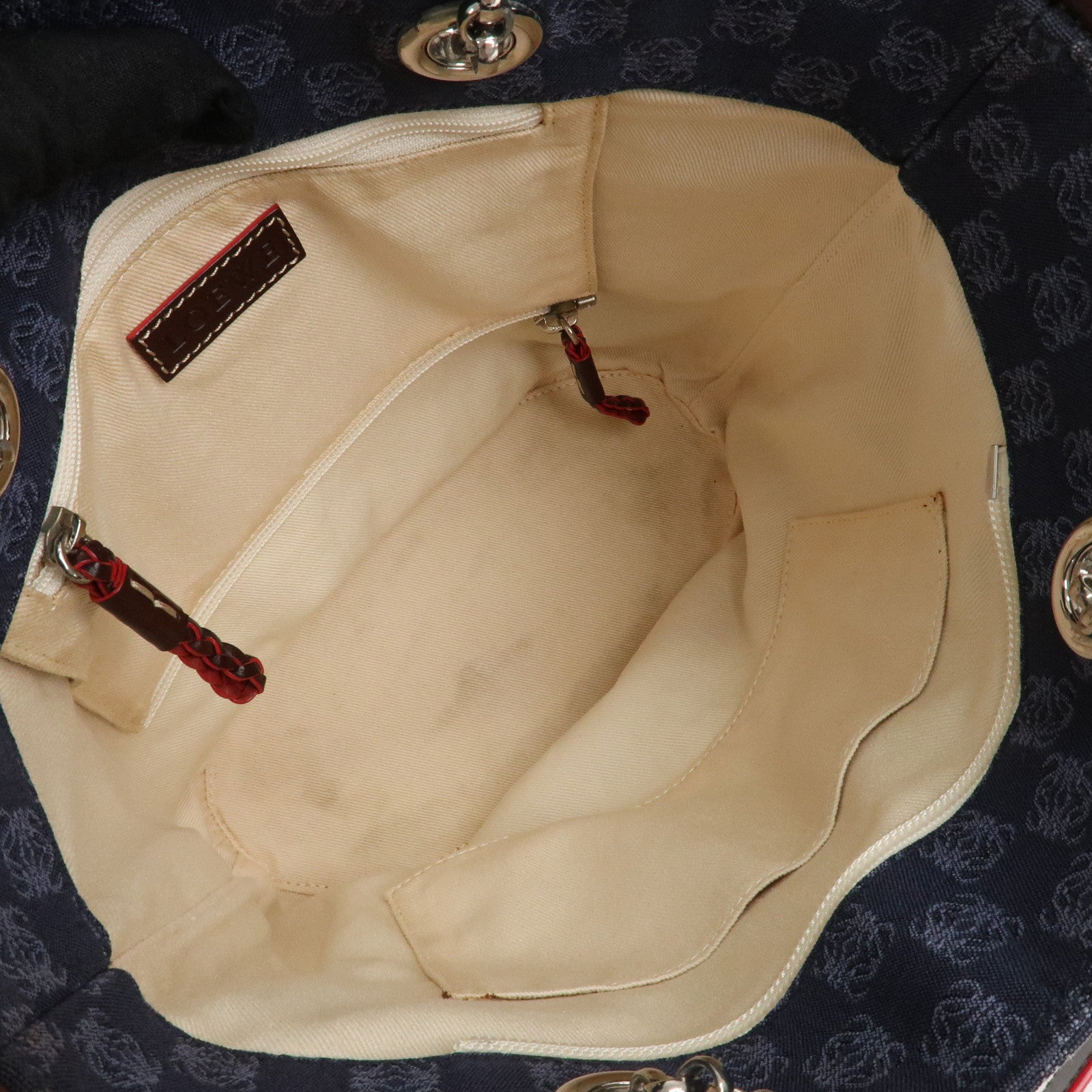 LOEWE Anagram Canvas Leather Chain Tote Bag Shoulder Bag Blue Used