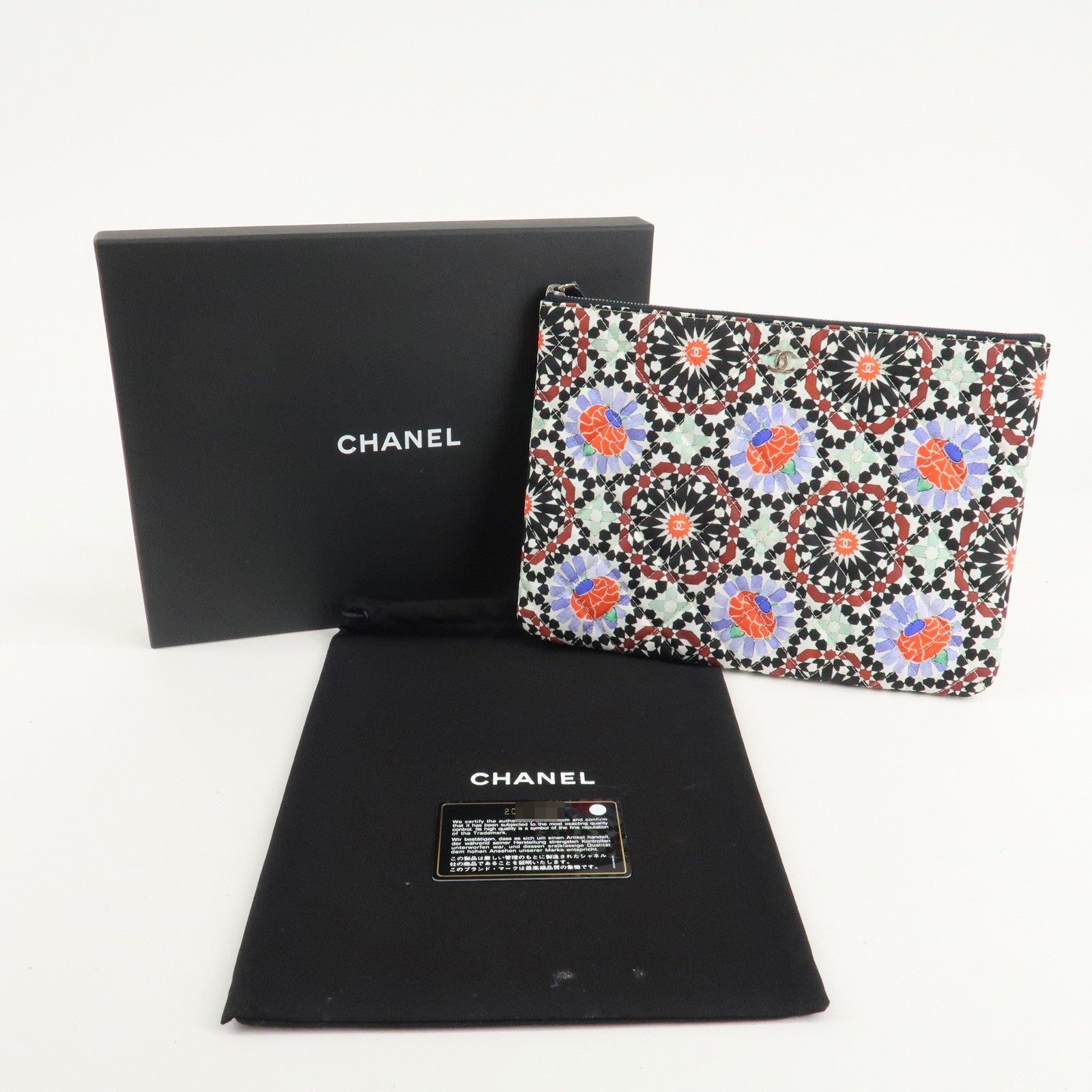 CHANEL COCO Mark Canvas Quilting Flower Print Clutch Bag A82074 Used