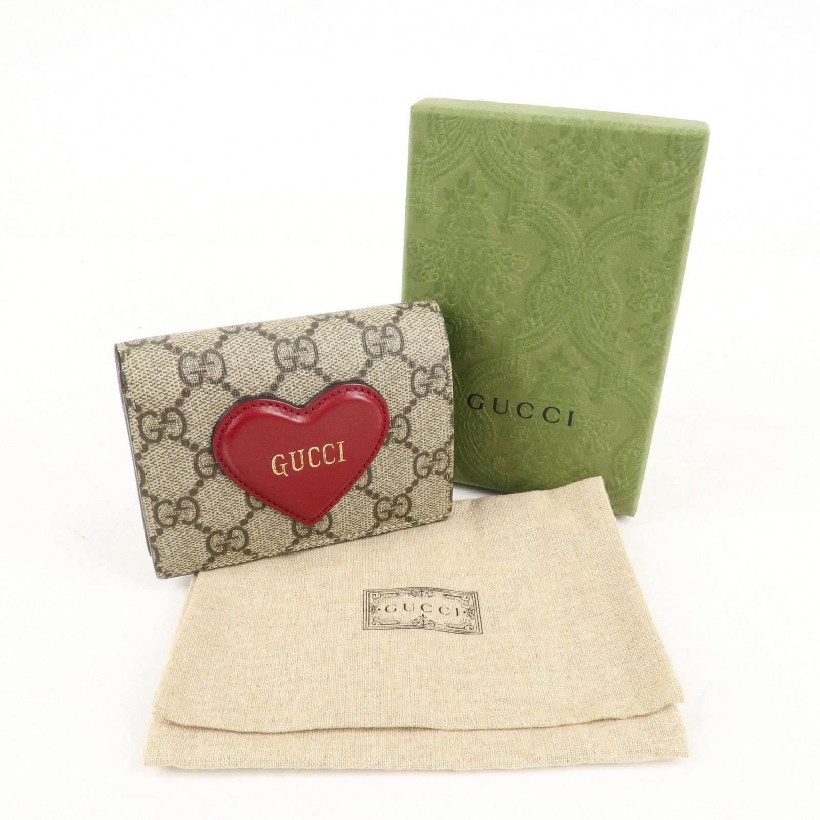 GUCCI GG Supreme Leather Heart Motif Bi-fold Wallet 648848 Used