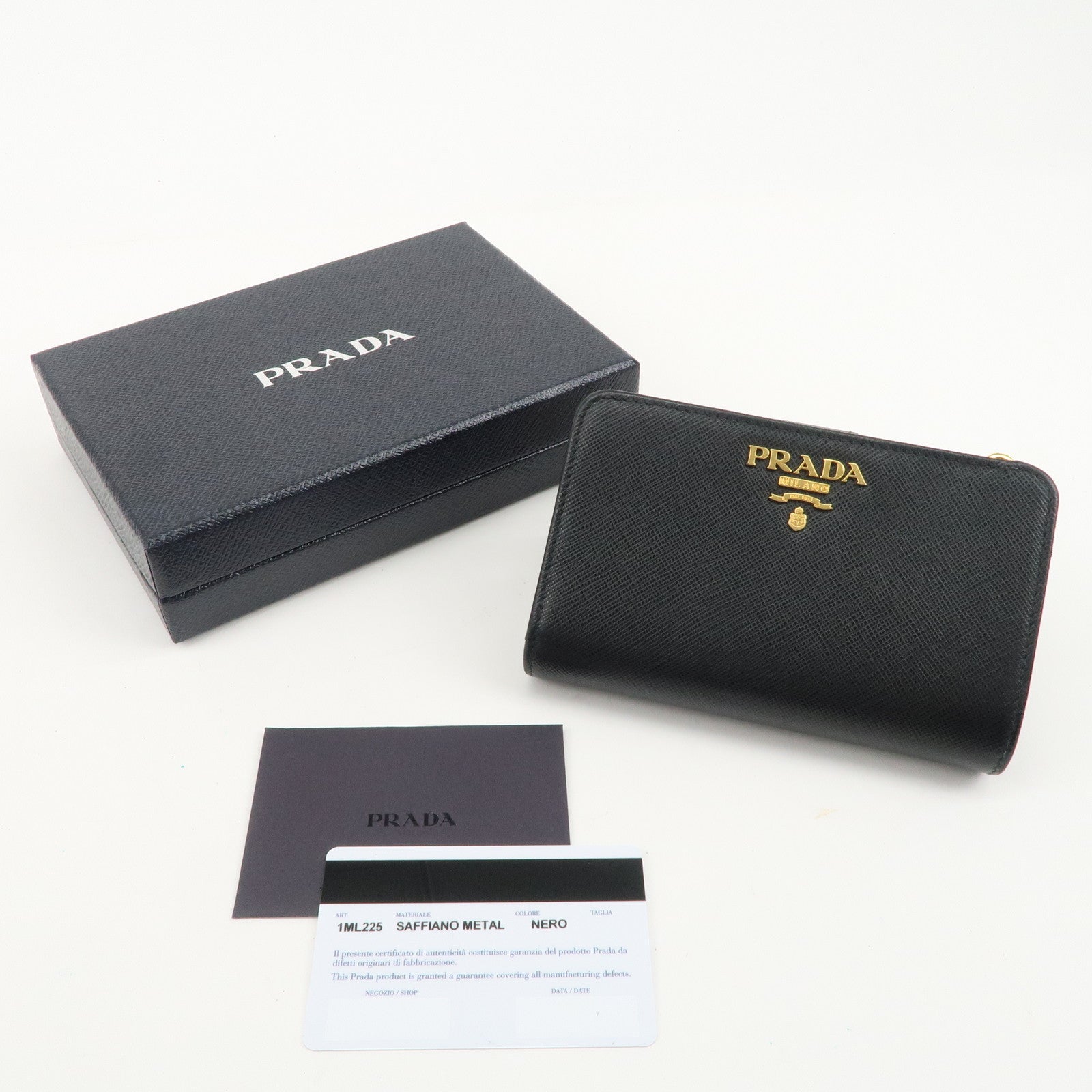 PRADA Saffiano Leather Bi-Fold Wallet Purse Black 1ML225 Used
