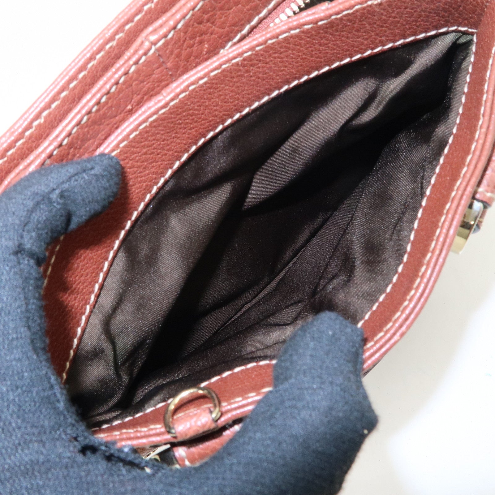 BVLGARI Leather Front Pocket Hand Bag Tote Bag Brown Used