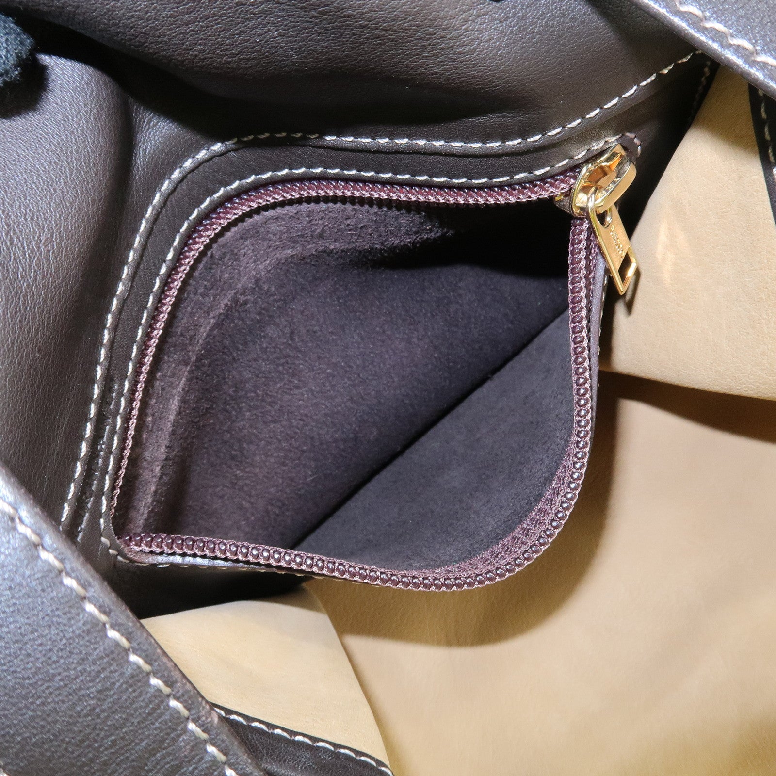 LOEWE Anagram Suede Leather Back Pack Ruck Sack Beige Dark Brown Used
