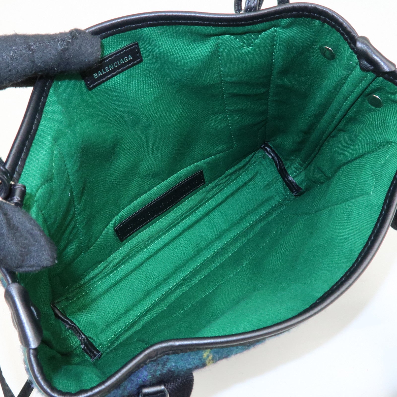 BALENCIAGA Wool Leather Navy Cabas XS Hand Bag Tote Bag 390346 Used