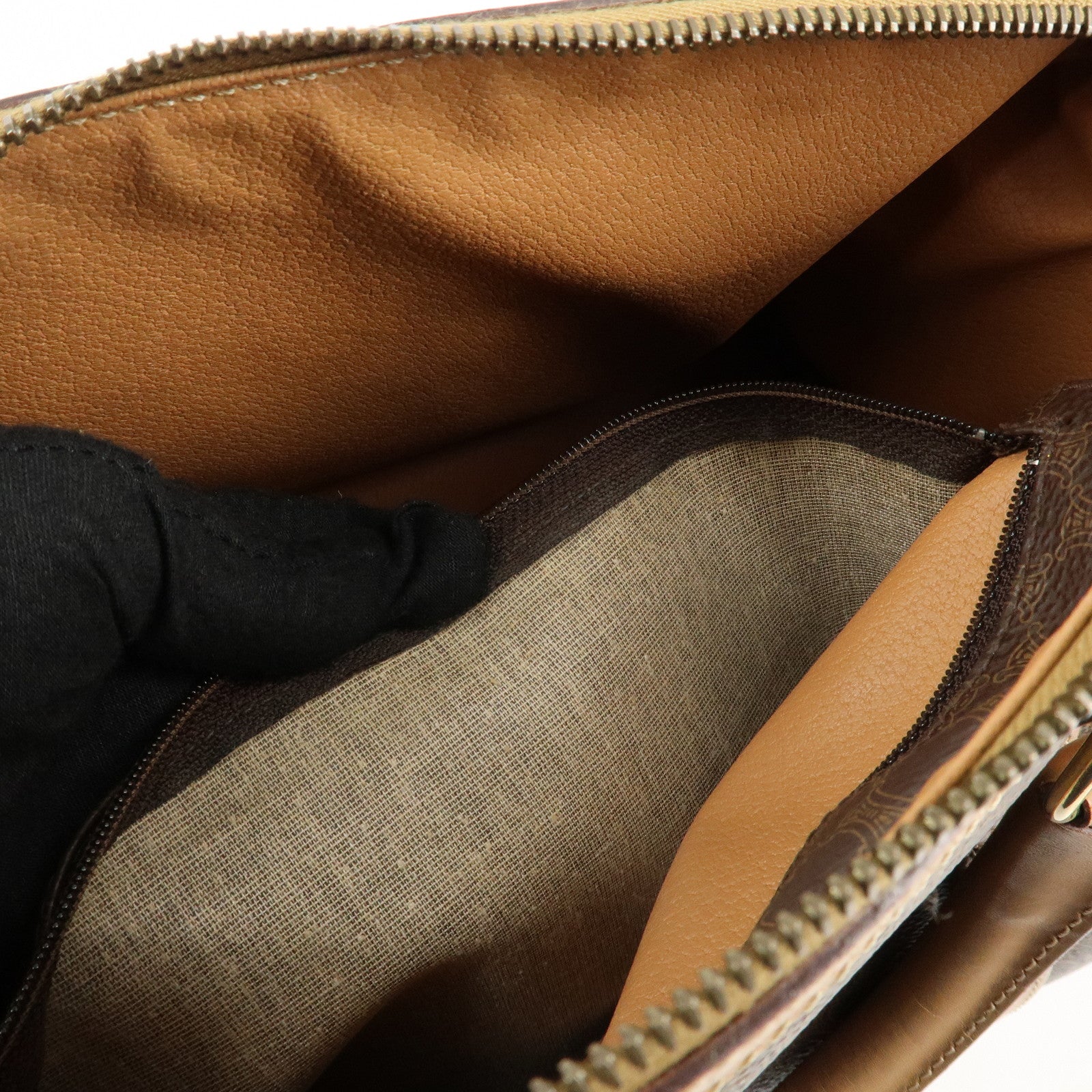 CELINE Macadam PVC Leather Boston Bag Hand Bag Brown Used