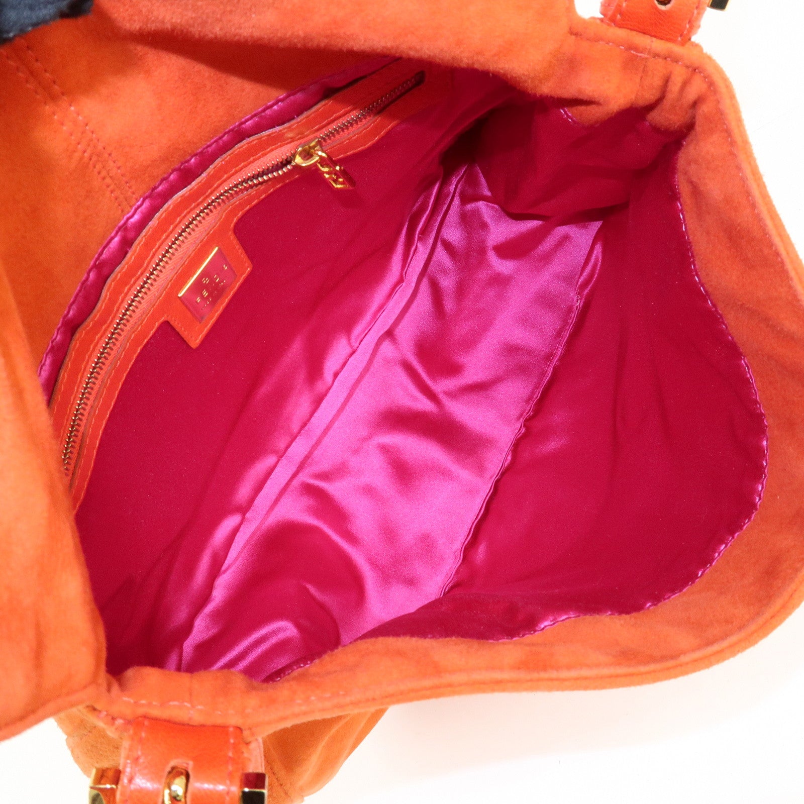 FENDI Mamma Baguette Suede Leather Shoulder Bag Orange 26325 Used