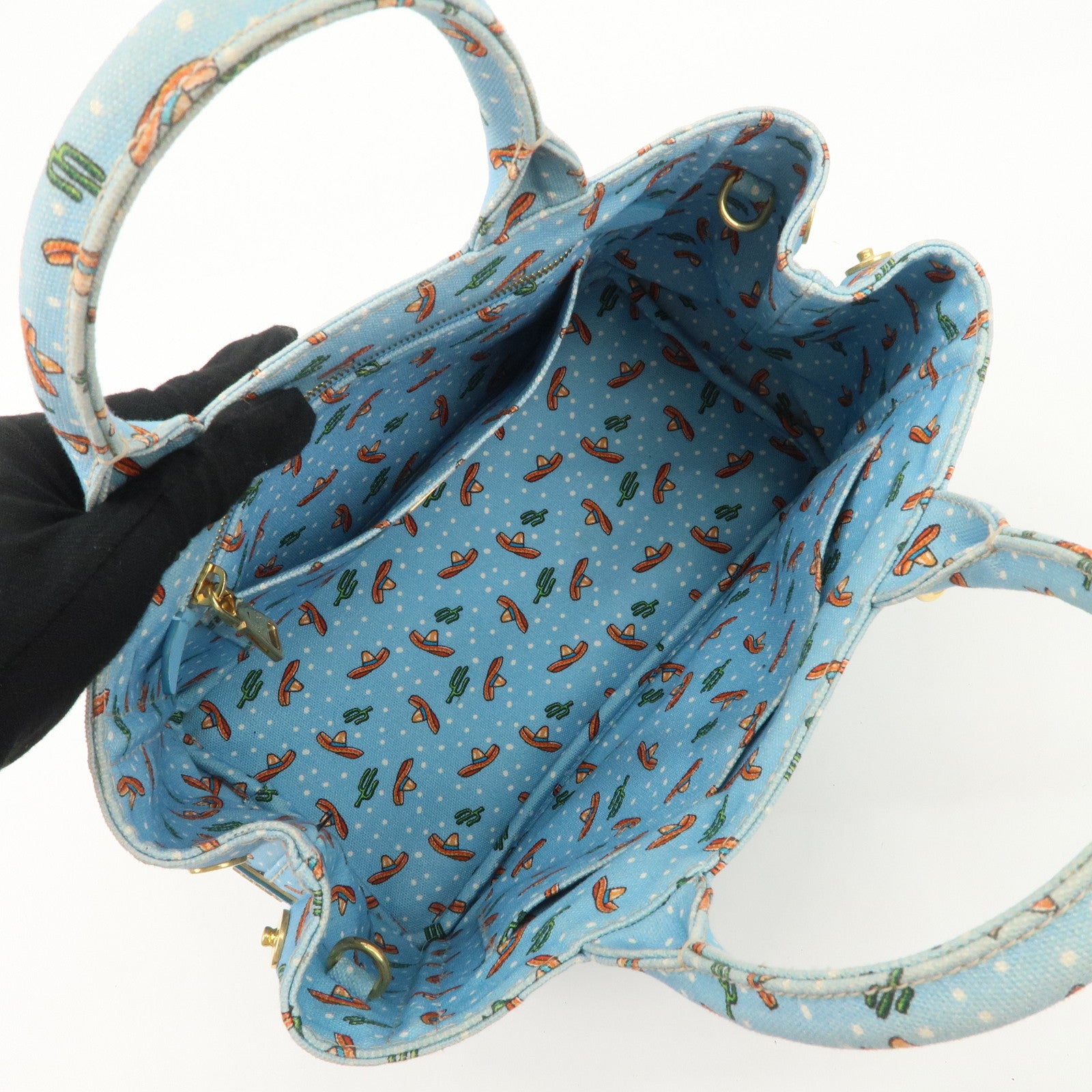 PRADA Canapa Mini Canvas 2Way Bag Light Blue 1BG439 Used