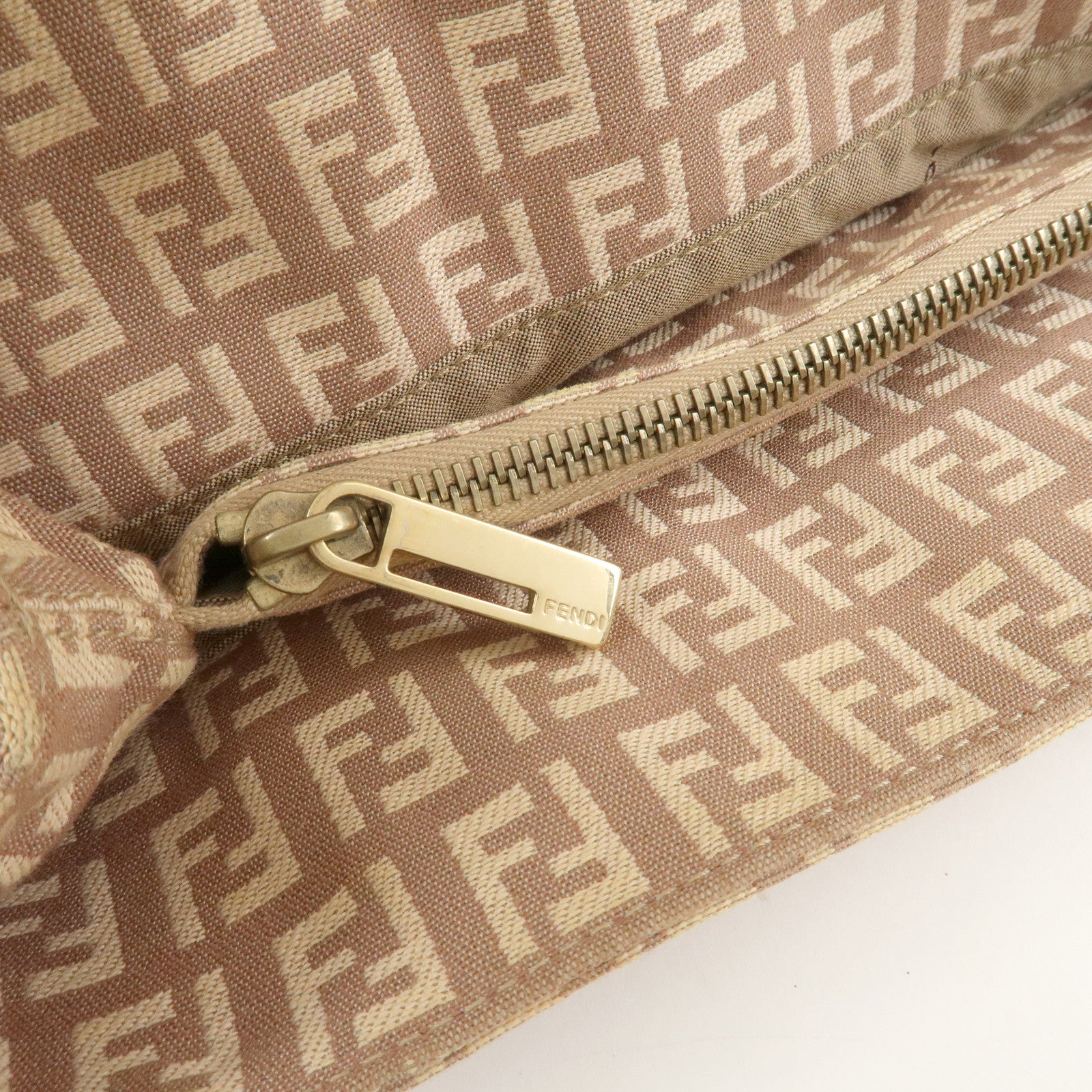 FENDI Zucchino Canvas Leather Tote Bag Pink Beige 8BH133 Used