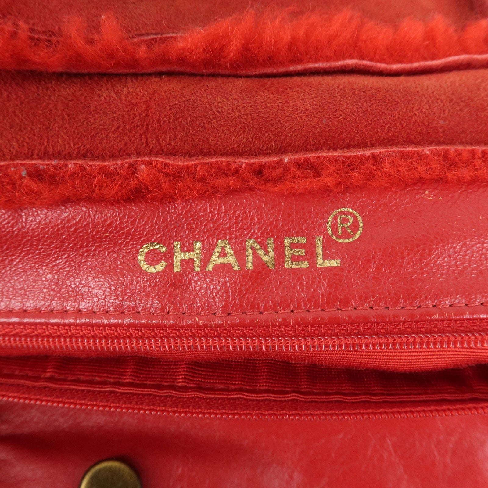 CHANEL Mouton Suede Tote Bag Hand Bag Shoulder Bag Red Used