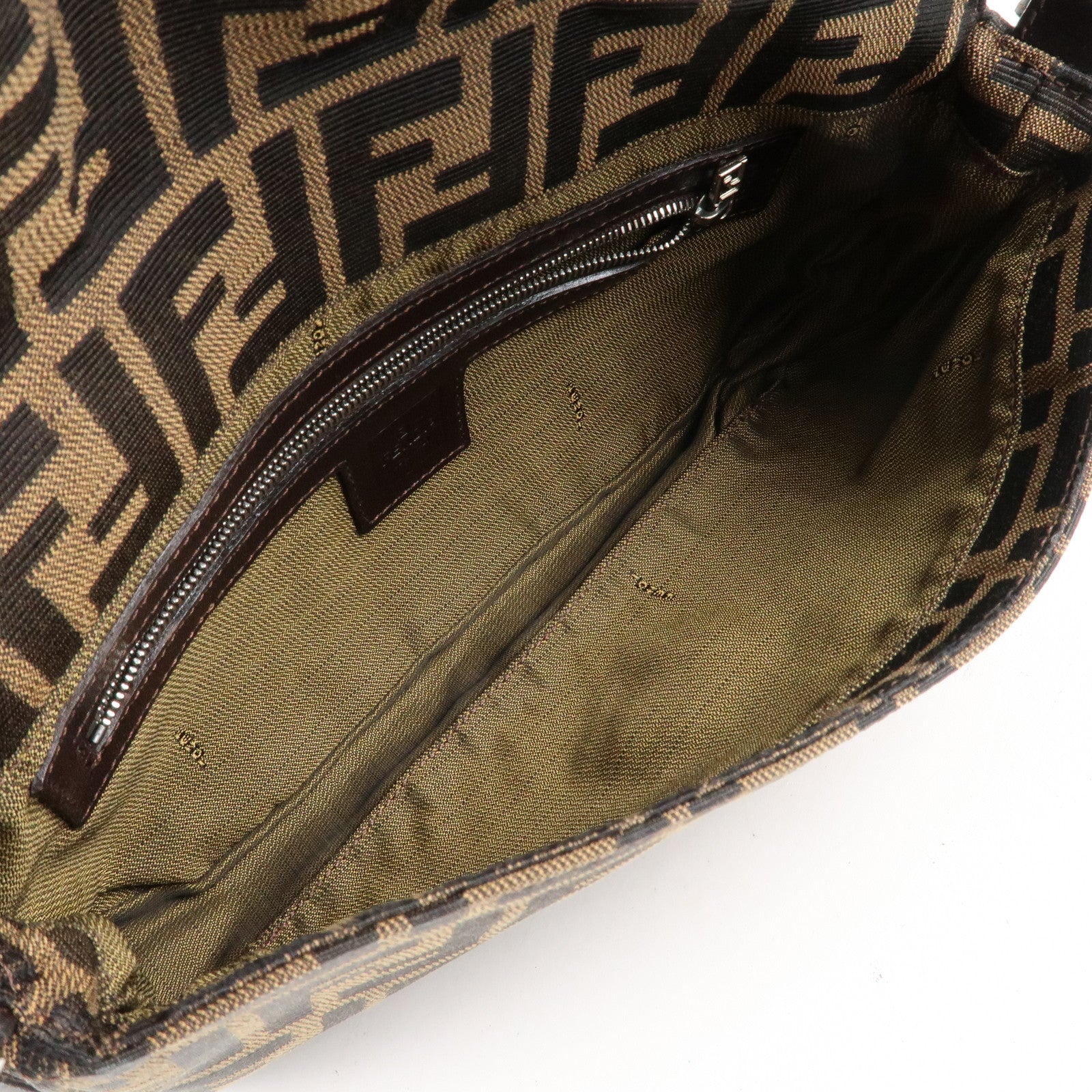 FENDI Mamma Baguette Zucca Canvas Shoulder Bag Brown Black 26424 Used