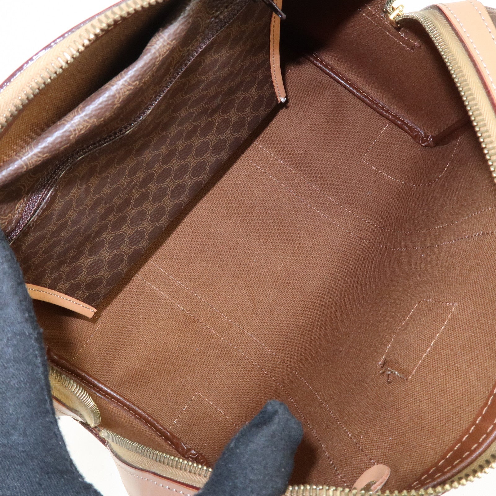 CELINE Macadam PVC Leather Boston Bag Hand Bag Brown Used