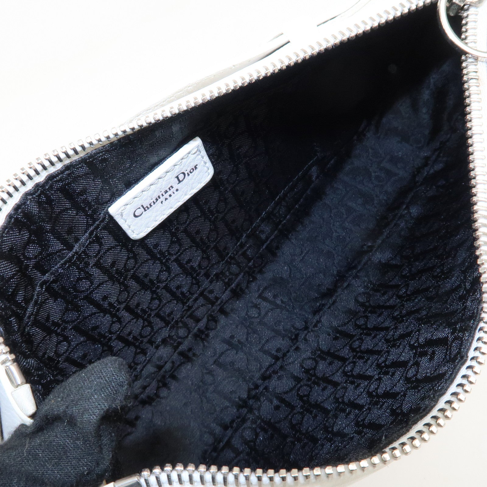 Christian Dior Canvas Leather Logo Charm Hand Bag White Used